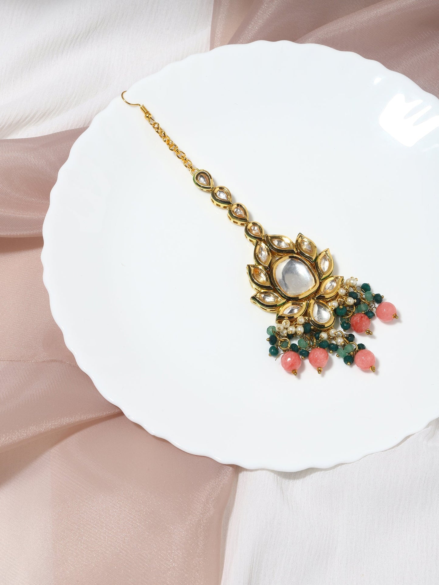 Gold-Toned Kundan Studded Maang Tikka - Ruby Raang | Swadesiicart