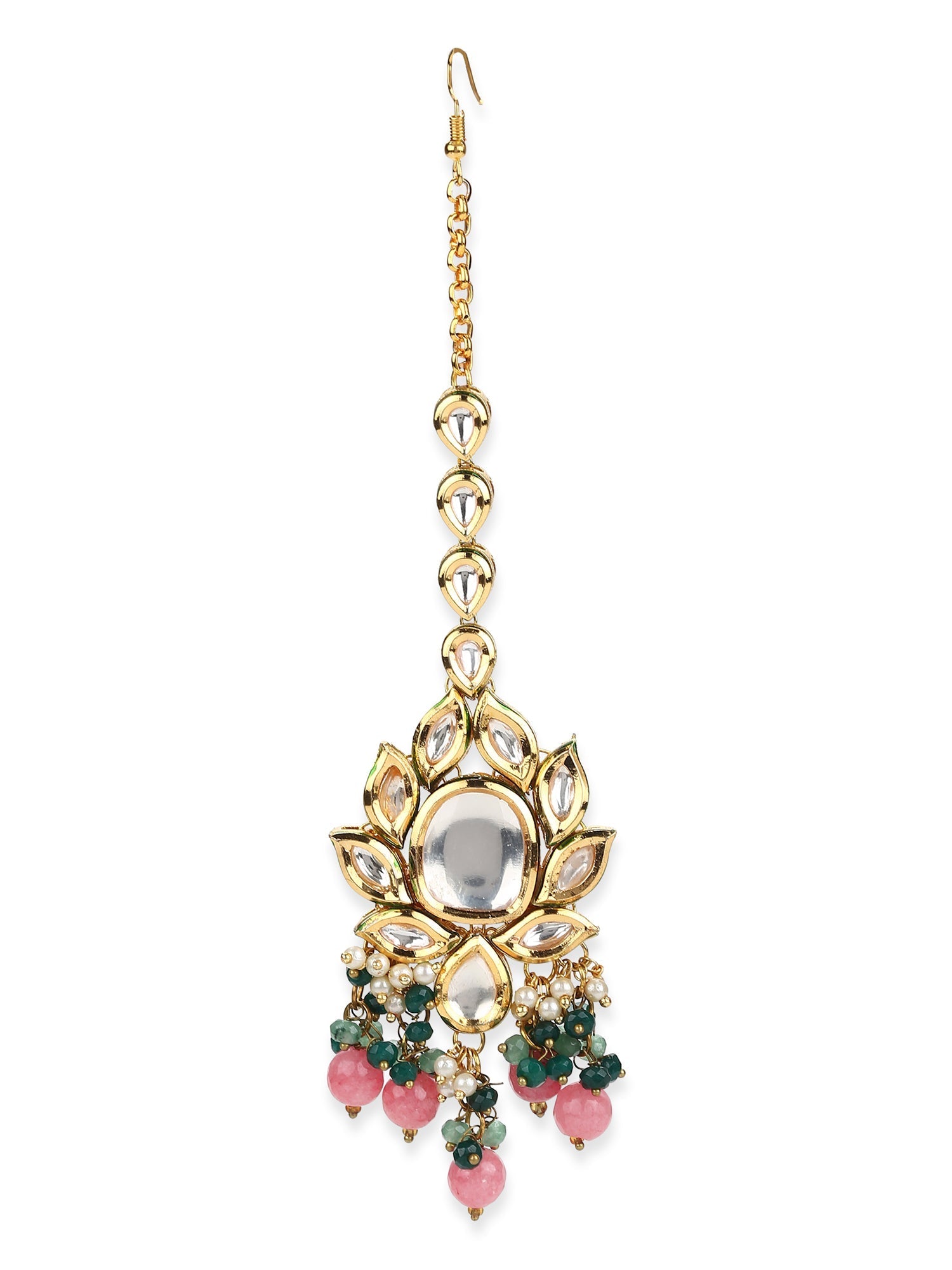 Gold-Toned Kundan Studded Maang Tikka - Ruby Raang | Swadesiicart
