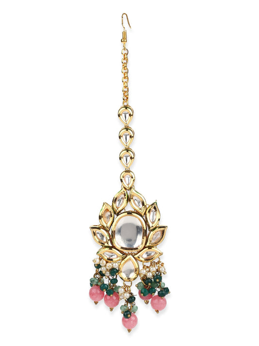 Gold-Toned Kundan Studded Maang Tikka - Ruby Raang | Swadesiicart