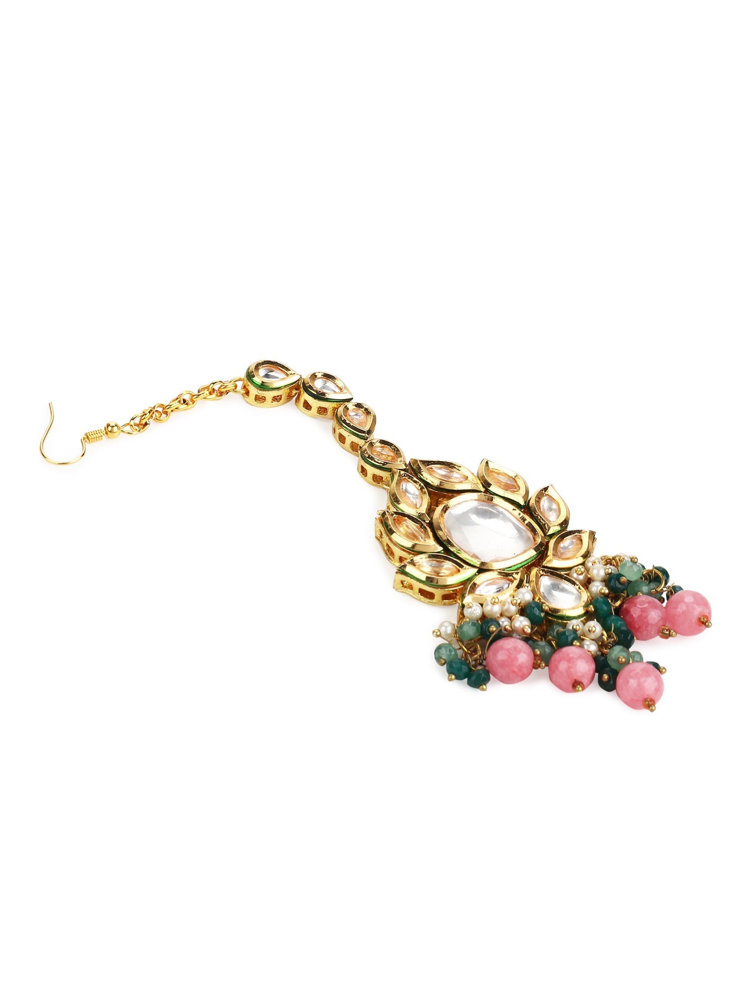 Gold-Toned Kundan Studded Maang Tikka - Ruby Raang | Swadesiicart