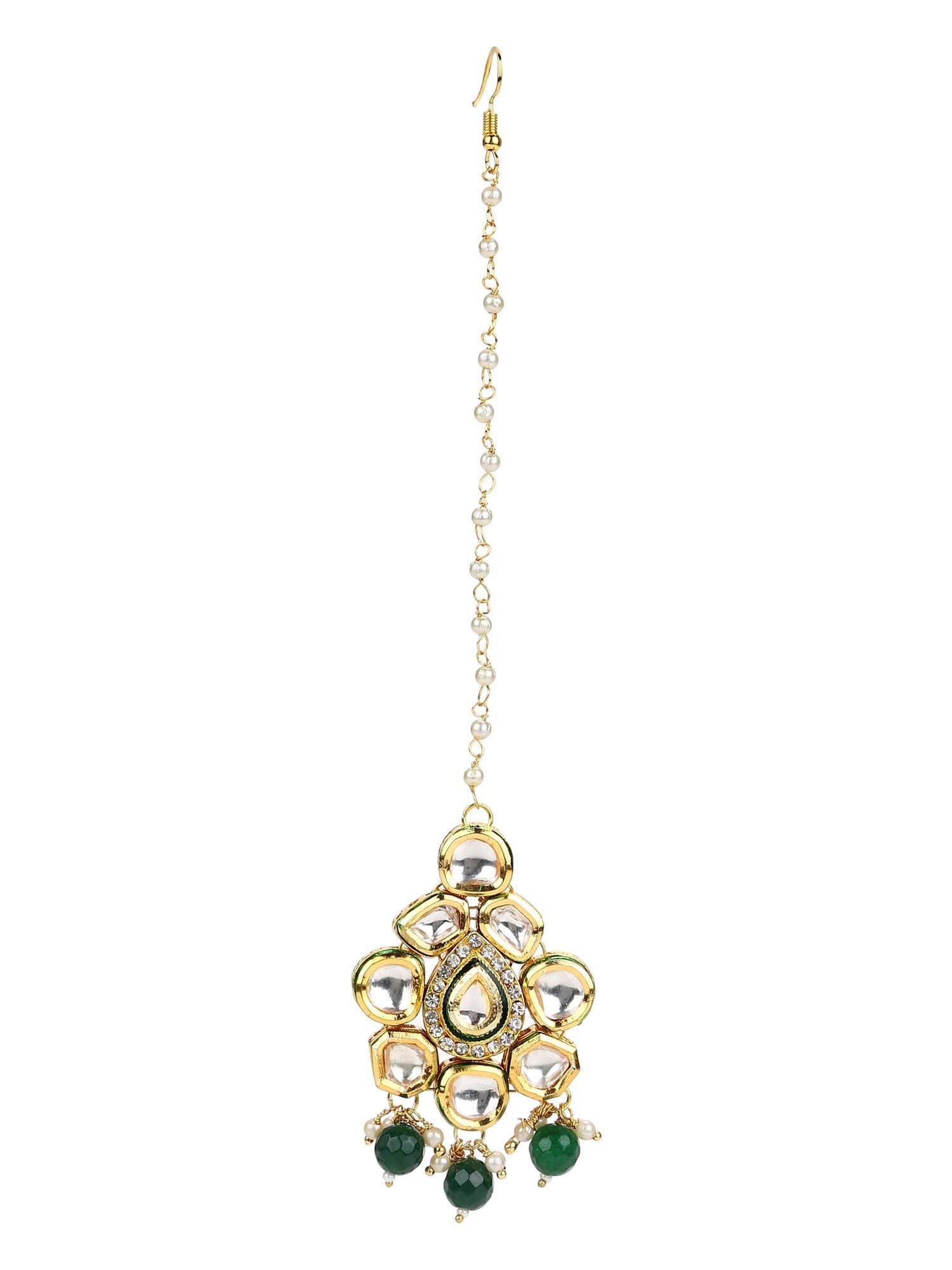 Gold-Polished Green Kundan-Studded Maang Tikka - Ruby Raang | Swadesiicart