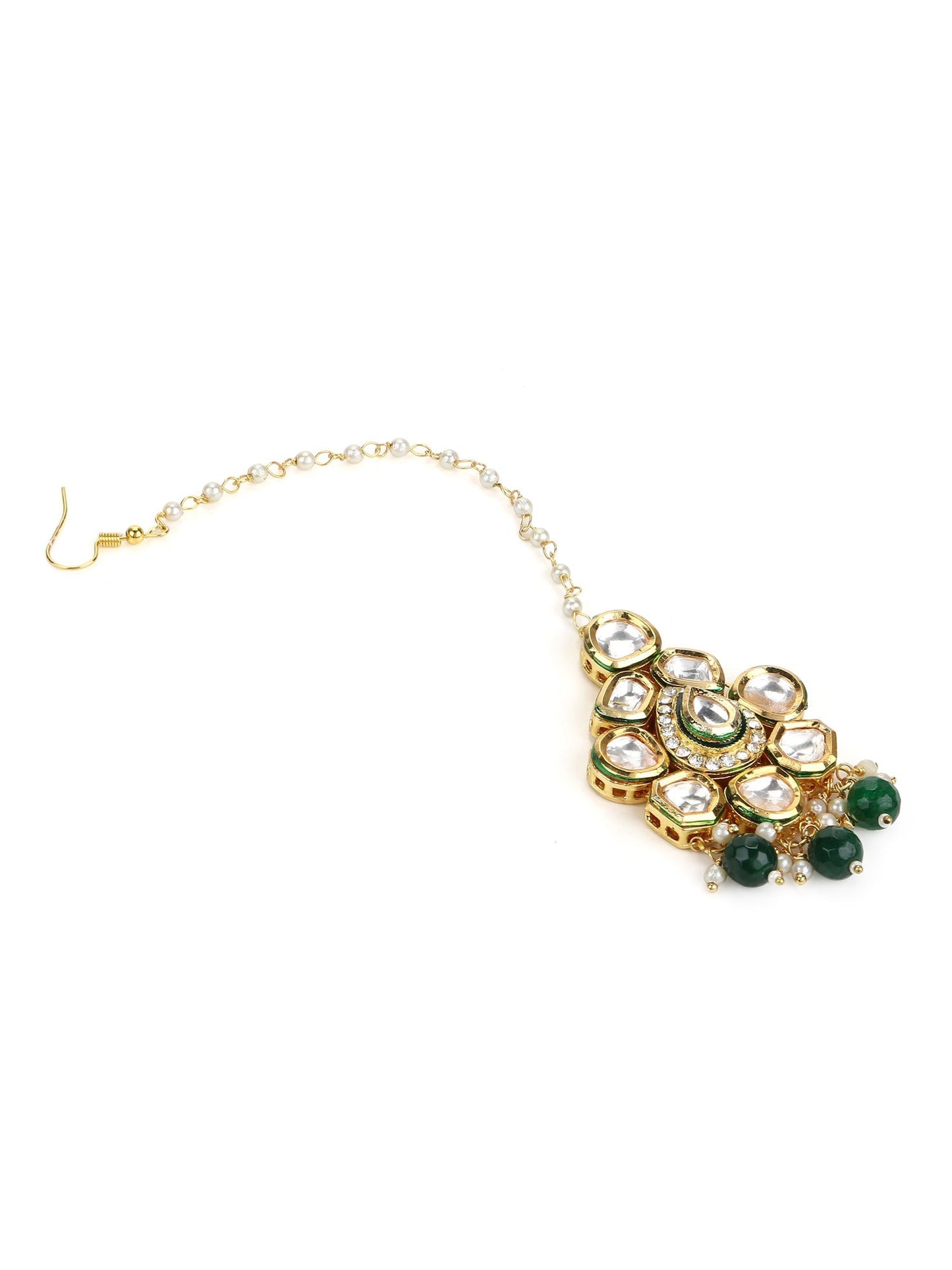 Gold-Polished Green Kundan-Studded Maang Tikka - Ruby Raang | Swadesiicart