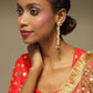 Cream-Coloured Green Gold-Polished Kundan Studded Contemporary Drop Earrings - Ruby Raang | Swadesiicart