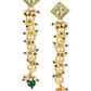 Cream-Coloured Green Gold-Polished Kundan Studded Contemporary Drop Earrings - Ruby Raang | Swadesiicart