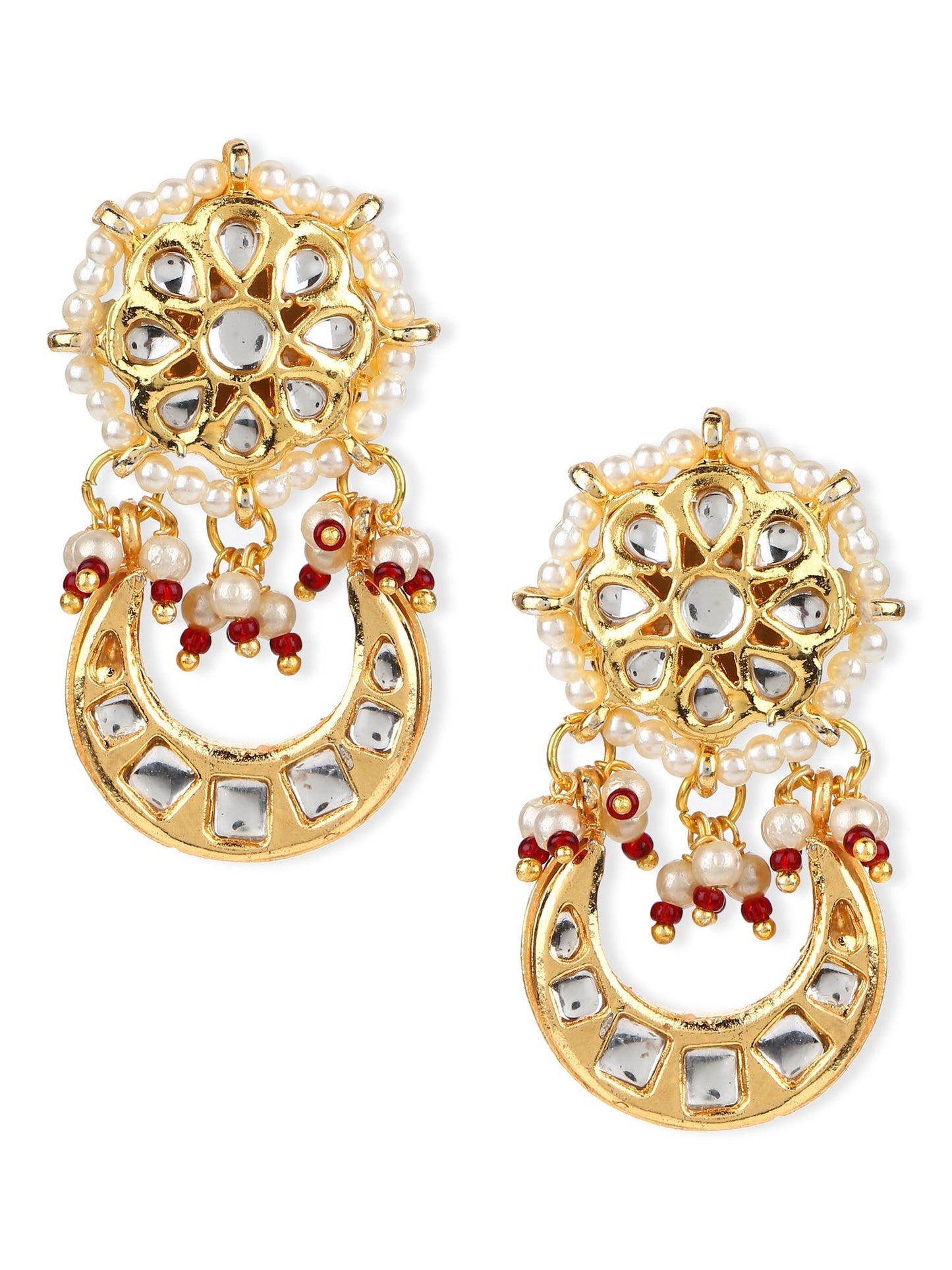 Gold-Toned Contemporary Studs Earrings - Ruby Raang - Swadesiicart