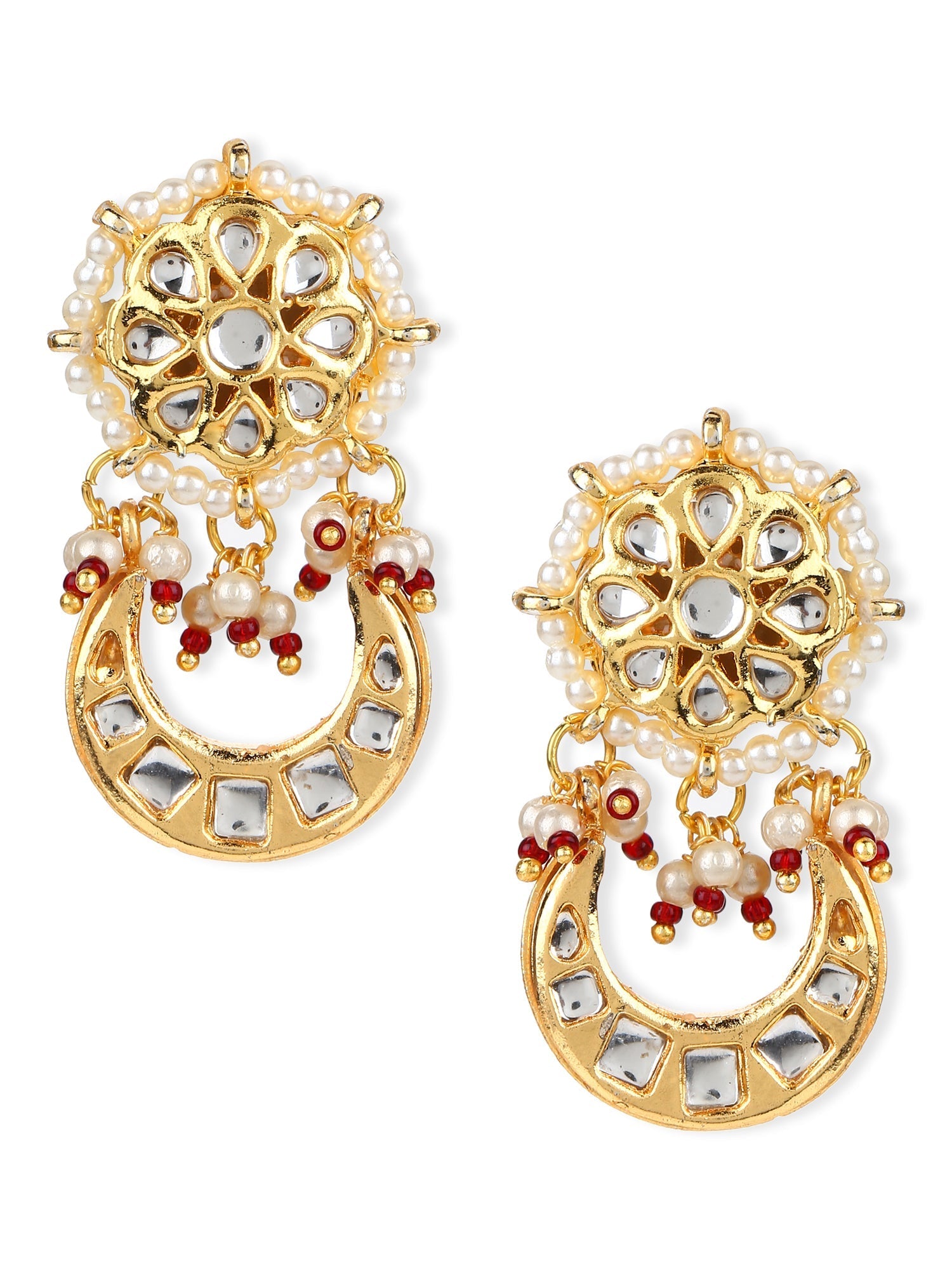 Gold-Toned Contemporary Studs Earrings - Ruby Raang - Swadesiicart