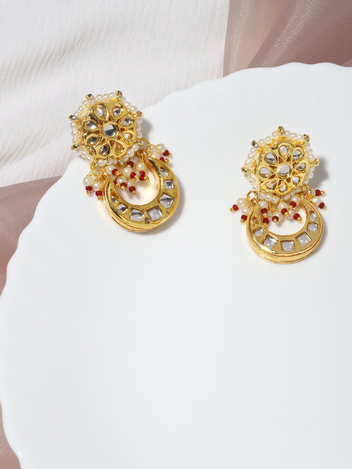 Gold-Toned Contemporary Studs Earrings - Ruby Raang - Swadesiicart