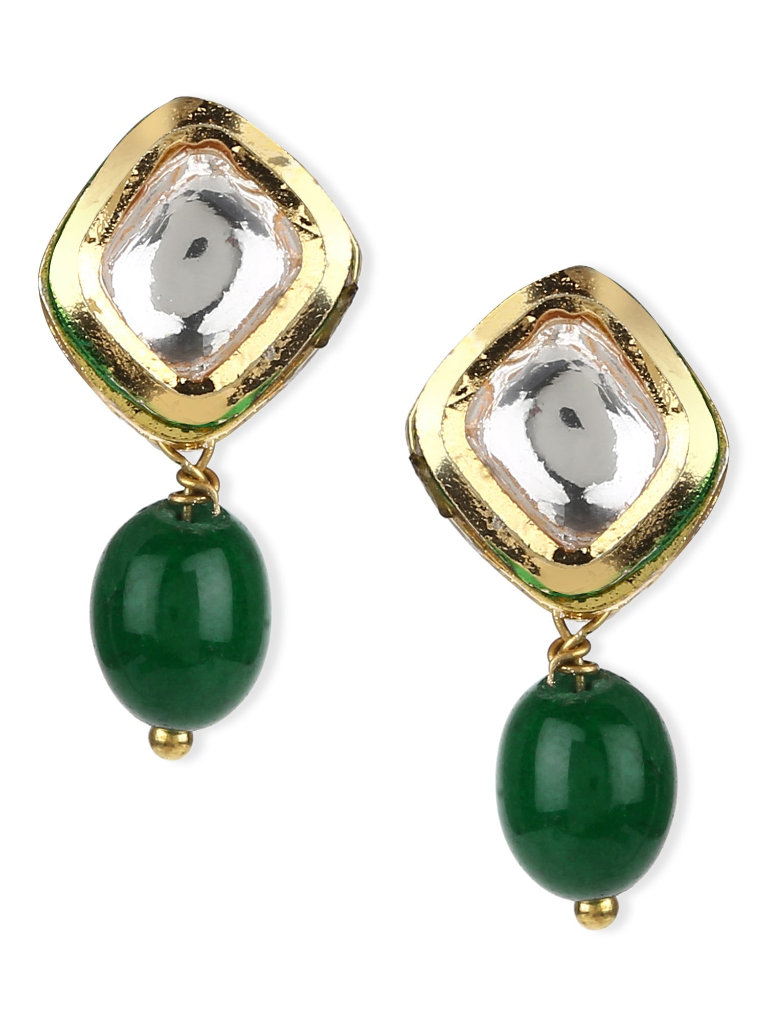 Women's Green Kundan Contemporary Drop Earrings - Ruby Raang - Swadesiicart