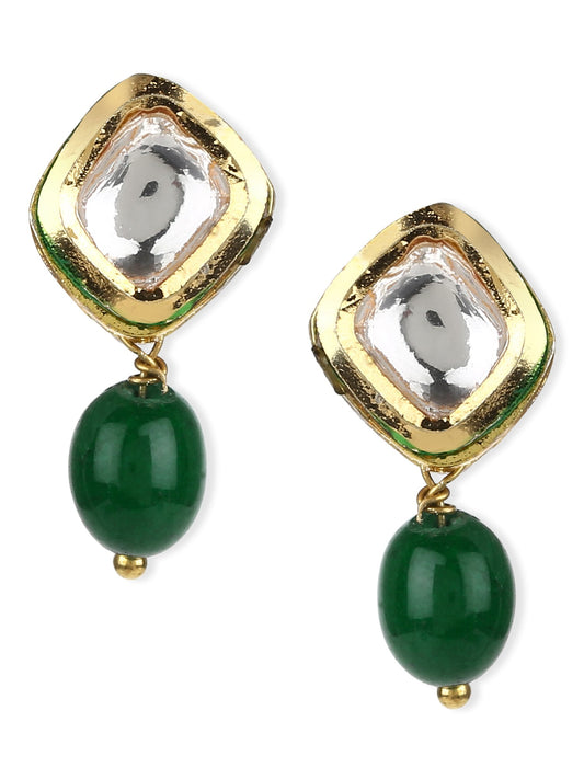 Women's Green Kundan Contemporary Drop Earrings - Ruby Raang - Swadesiicart