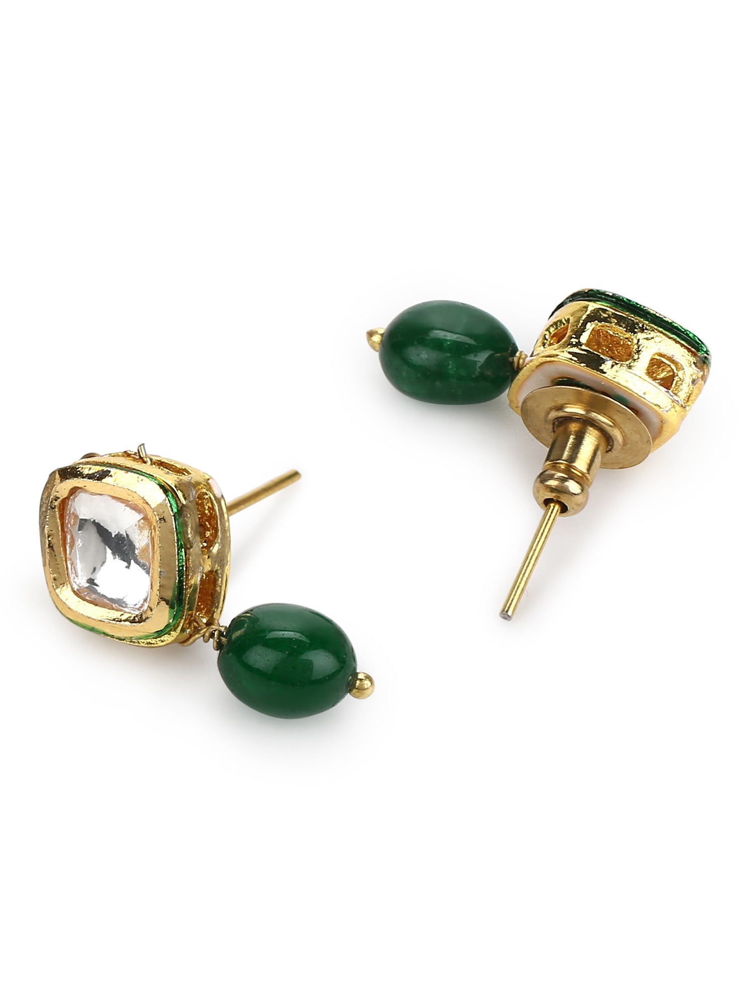 Women's Green Kundan Contemporary Drop Earrings - Ruby Raang - Swadesiicart