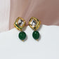 Women's Green Kundan Contemporary Drop Earrings - Ruby Raang - Ruby Raang Studio