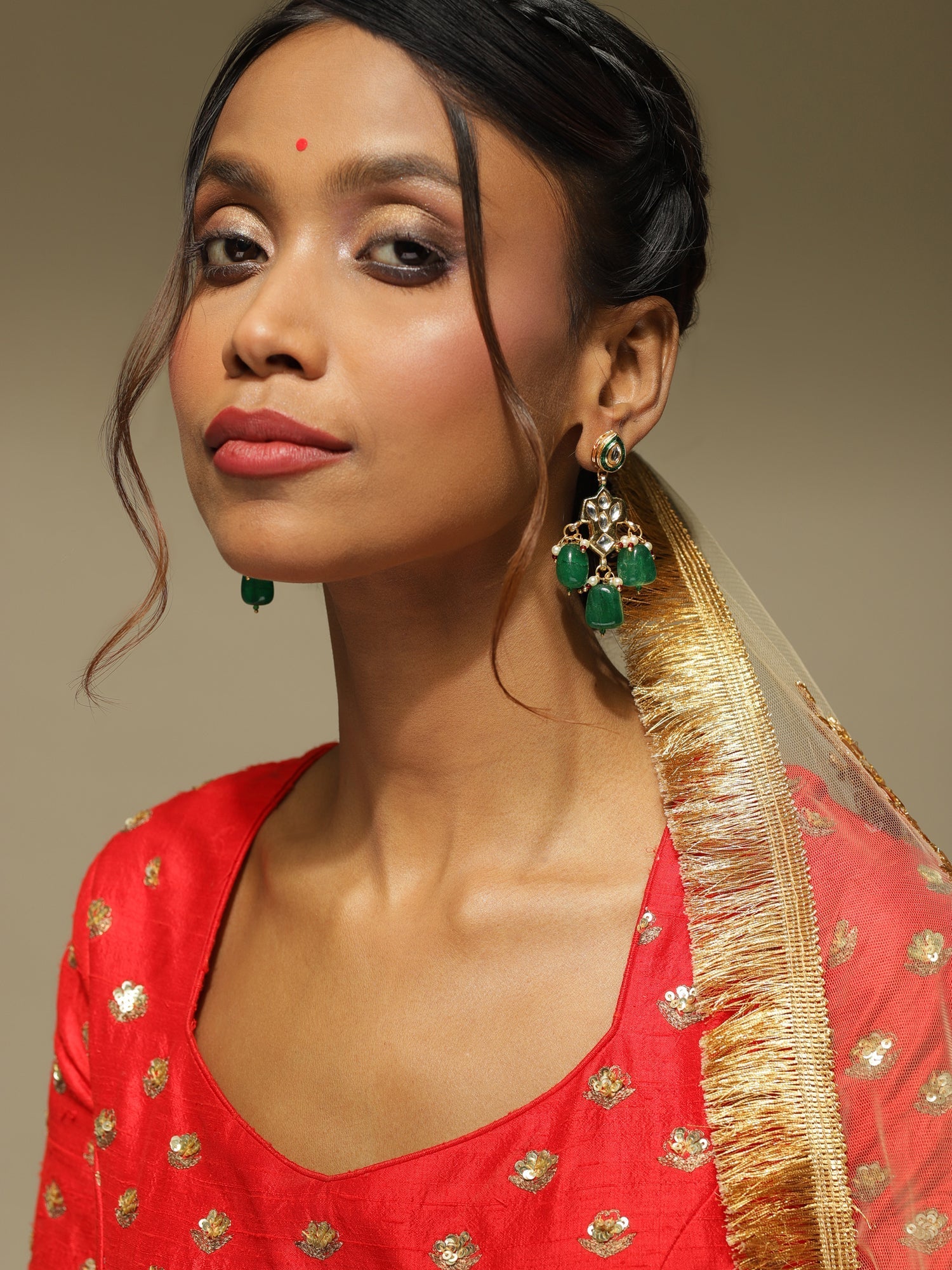 Green Contemporary Drop Earrings - Ruby Raang - Ruby Raang Studio