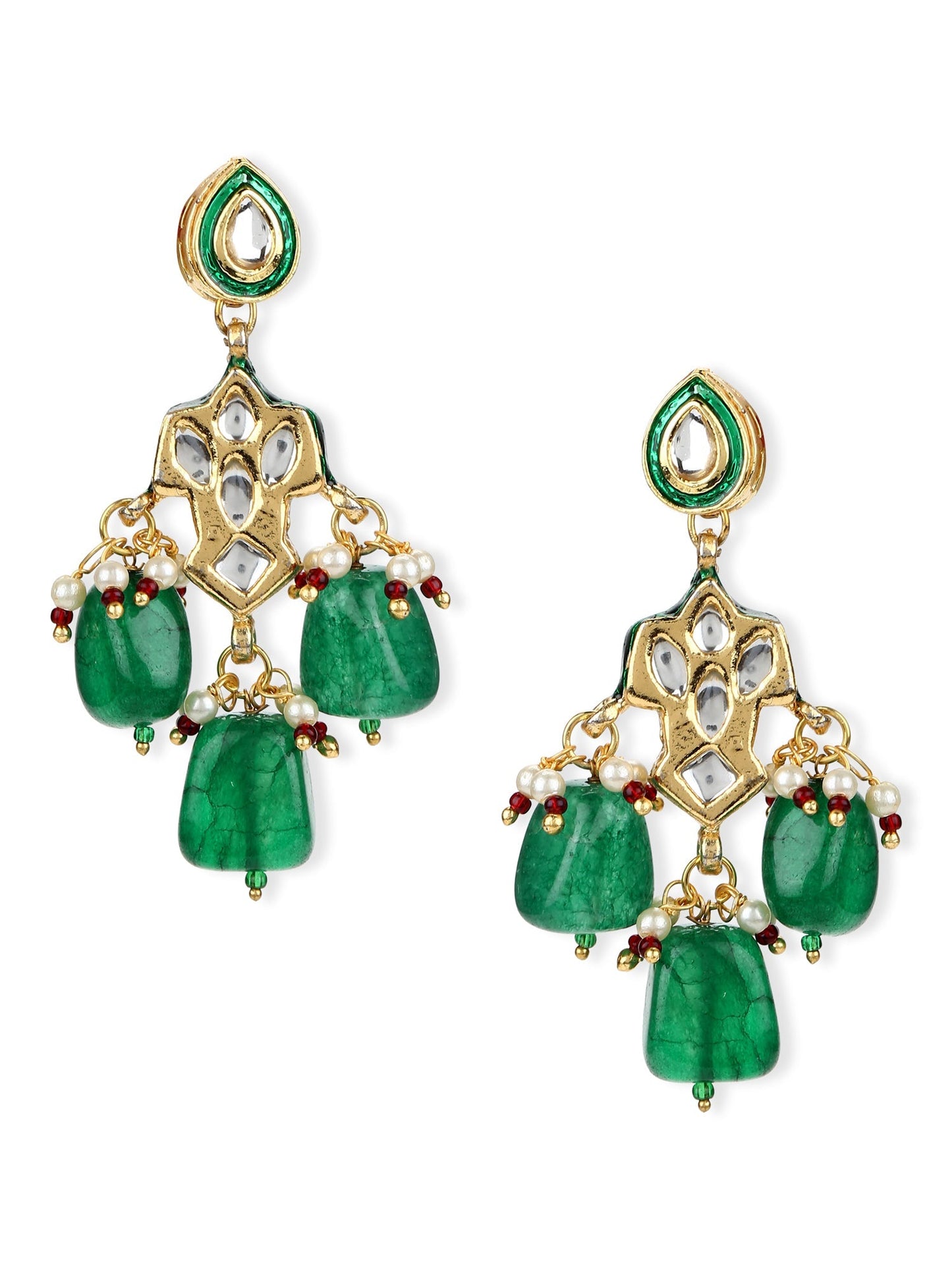 Green Contemporary Drop Earrings - Ruby Raang - Swadesiicart