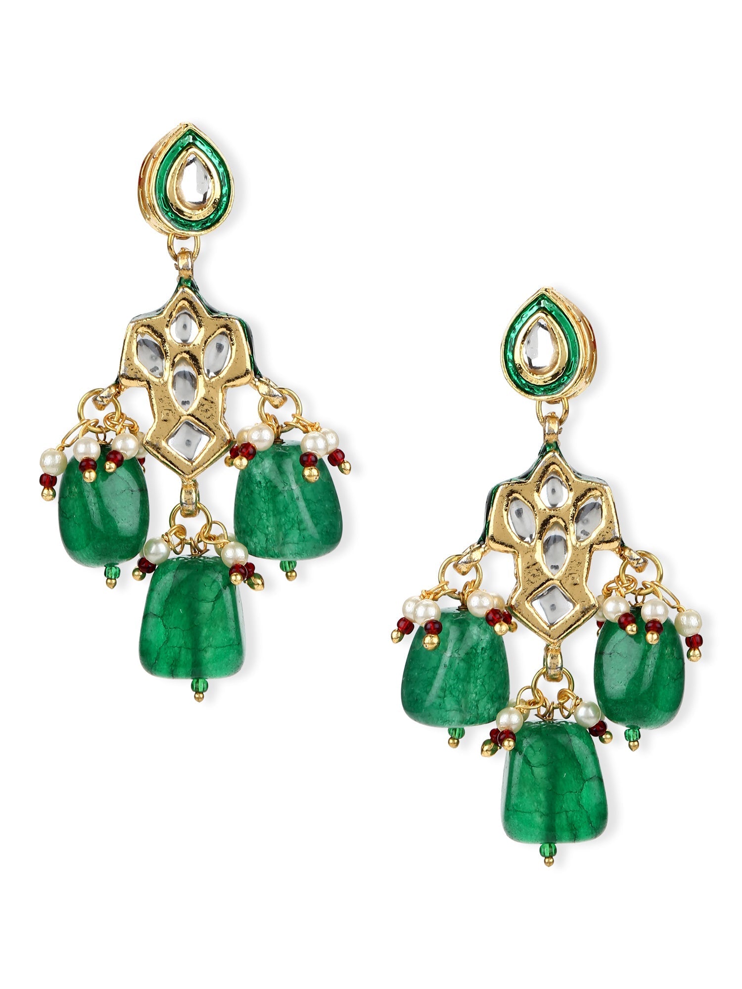 Green Contemporary Drop Earrings - Ruby Raang - Swadesiicart