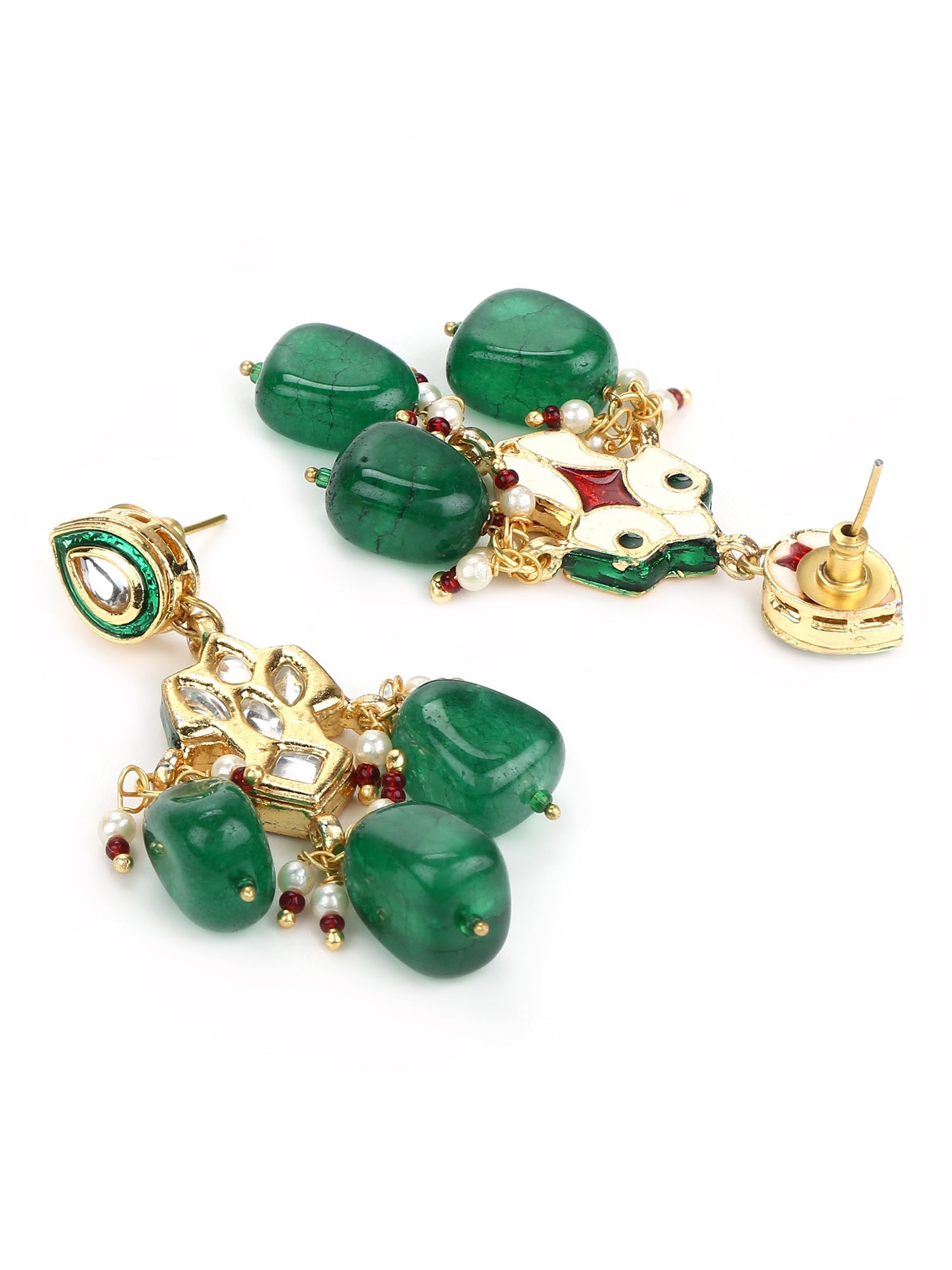 Green Contemporary Drop Earrings - Ruby Raang - Swadesiicart