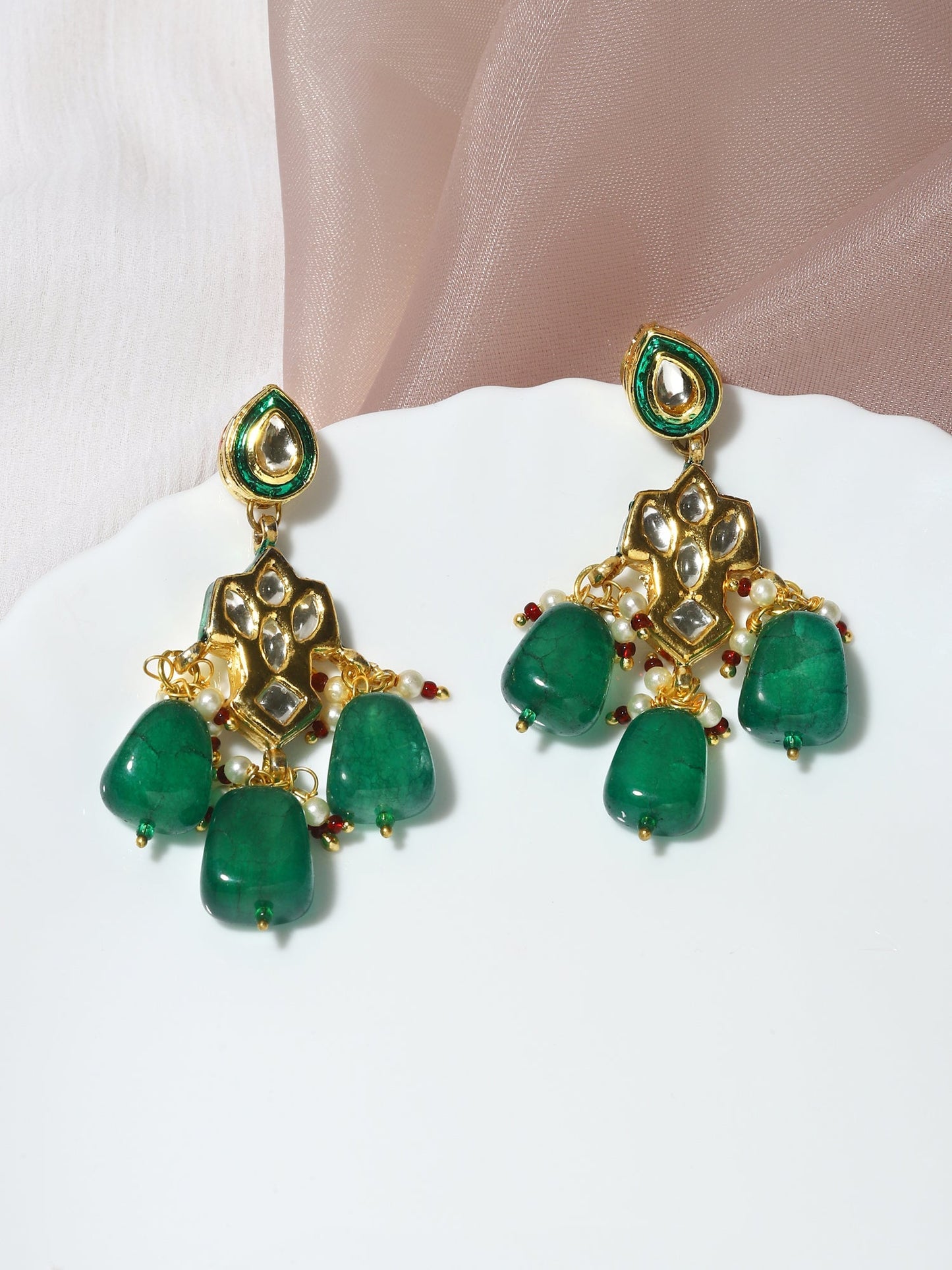 Green Contemporary Drop Earrings - Ruby Raang - Swadesiicart
