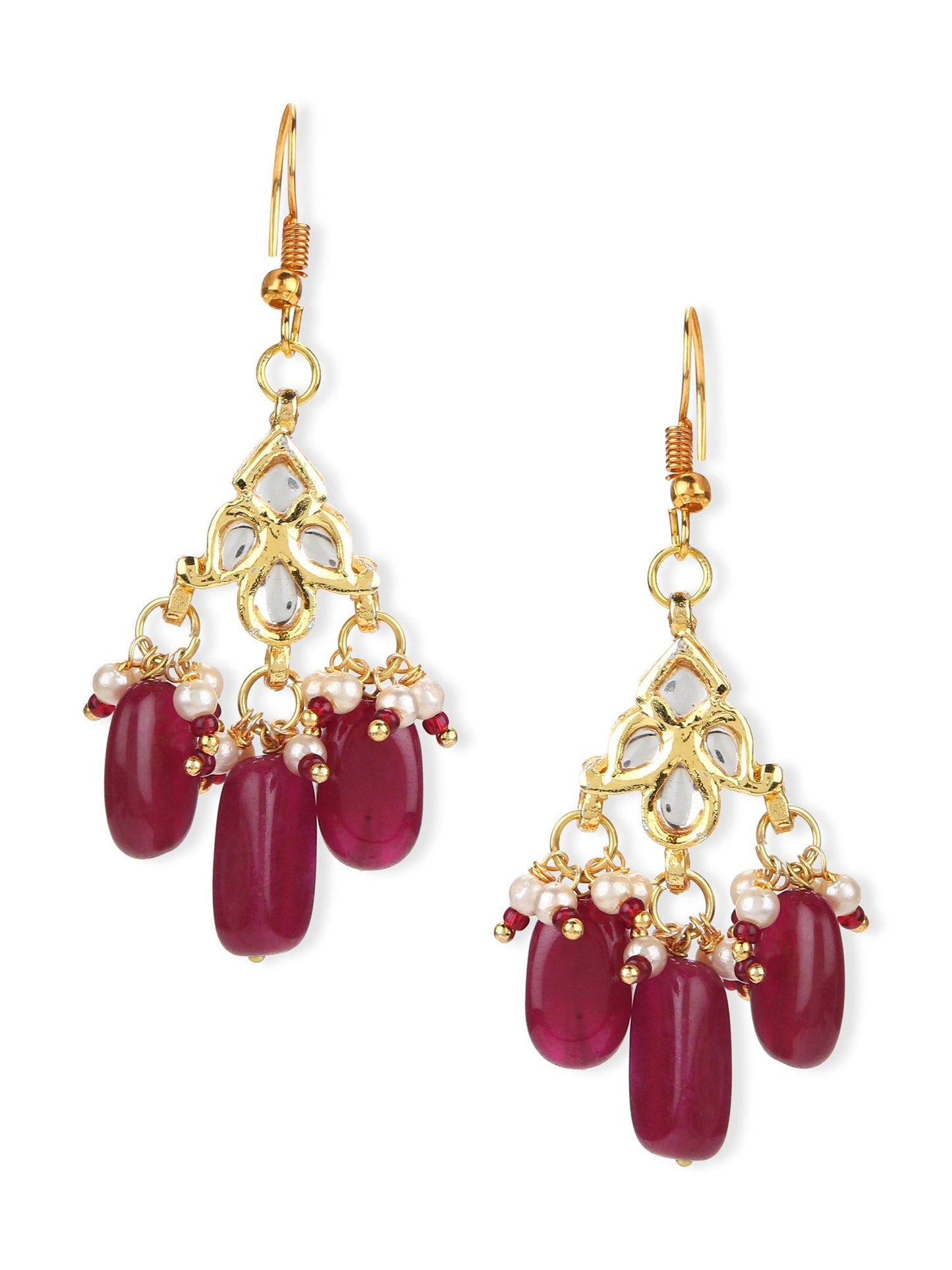 Maroon Kundan Contemporary Drop Earrings - Ruby Raang | Swadesiicart