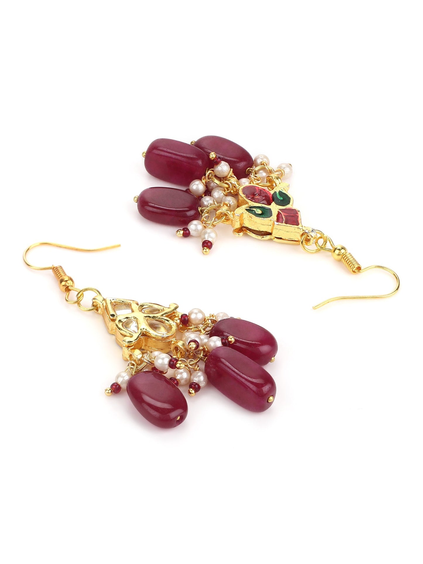 Maroon Kundan Contemporary Drop Earrings - Ruby Raang | Swadesiicart