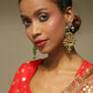 Green Gold-Polished Kundan Drop Earrings - Ruby Raang - Ruby Raang Studio
