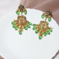 Green Gold-Polished Kundan Drop Earrings - Ruby Raang - Swadesiicart