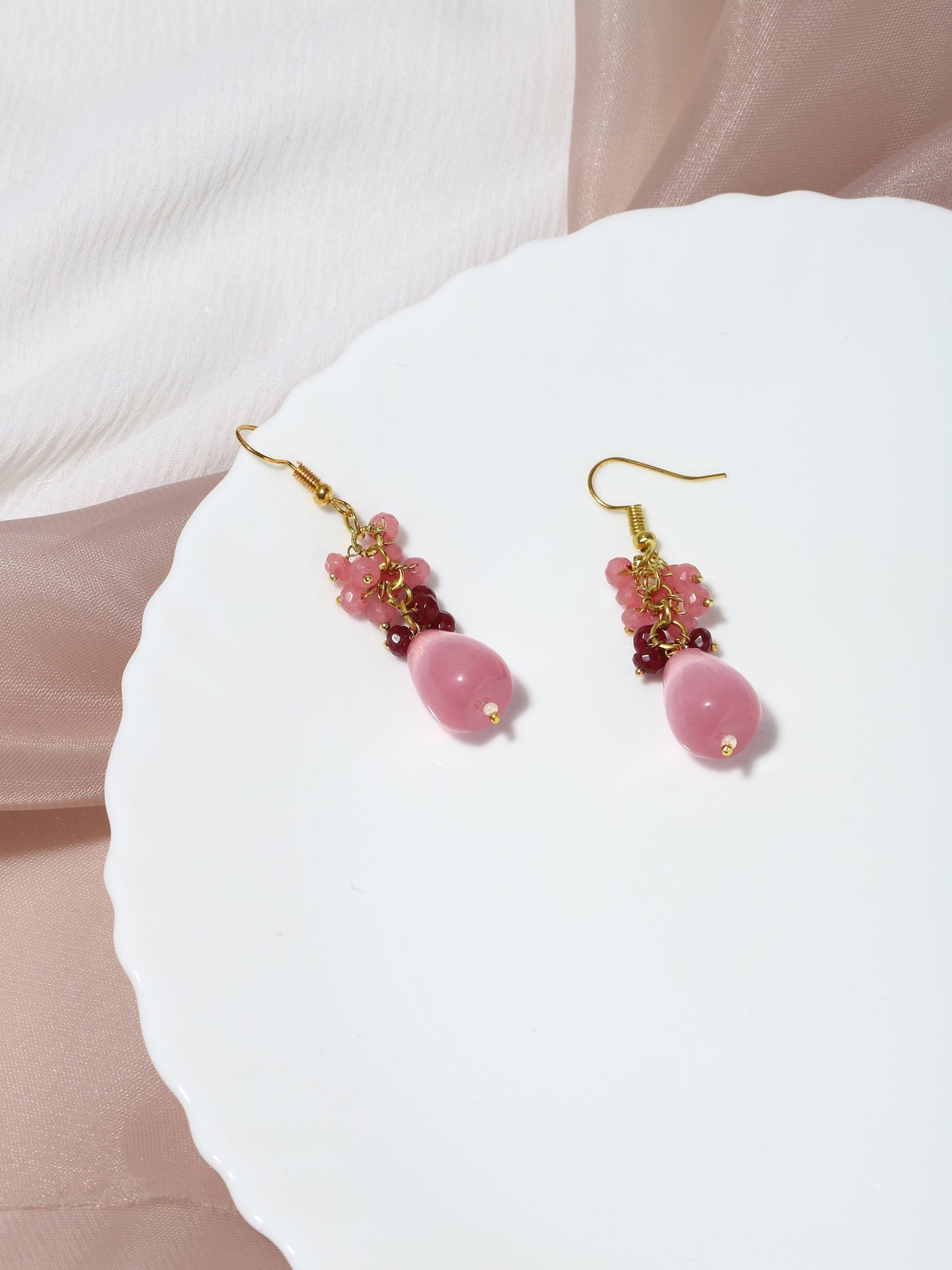 Pink Contemporary Gold-Polished Drop Earrings - Ruby Raang | Swadesiicart