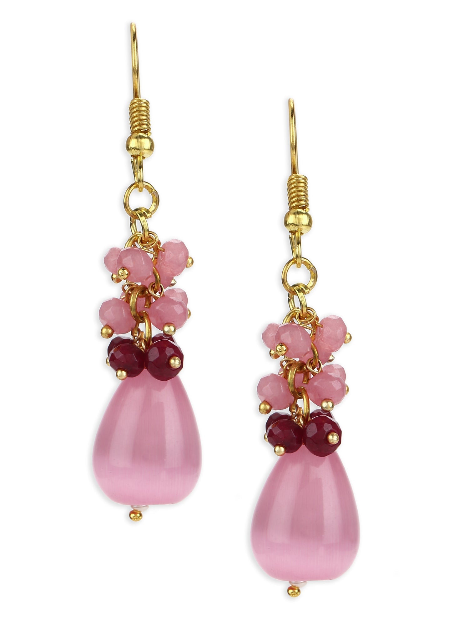 Pink Contemporary Gold-Polished Drop Earrings - Ruby Raang | Swadesiicart