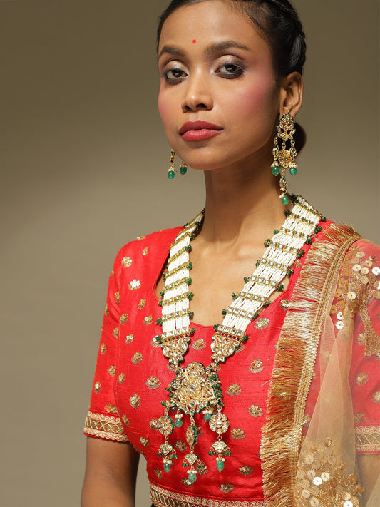 Gold-Polished White Green Kundan Studded Handcrafted Jewellery Set - Ruby Raang - Ruby Raang Studio