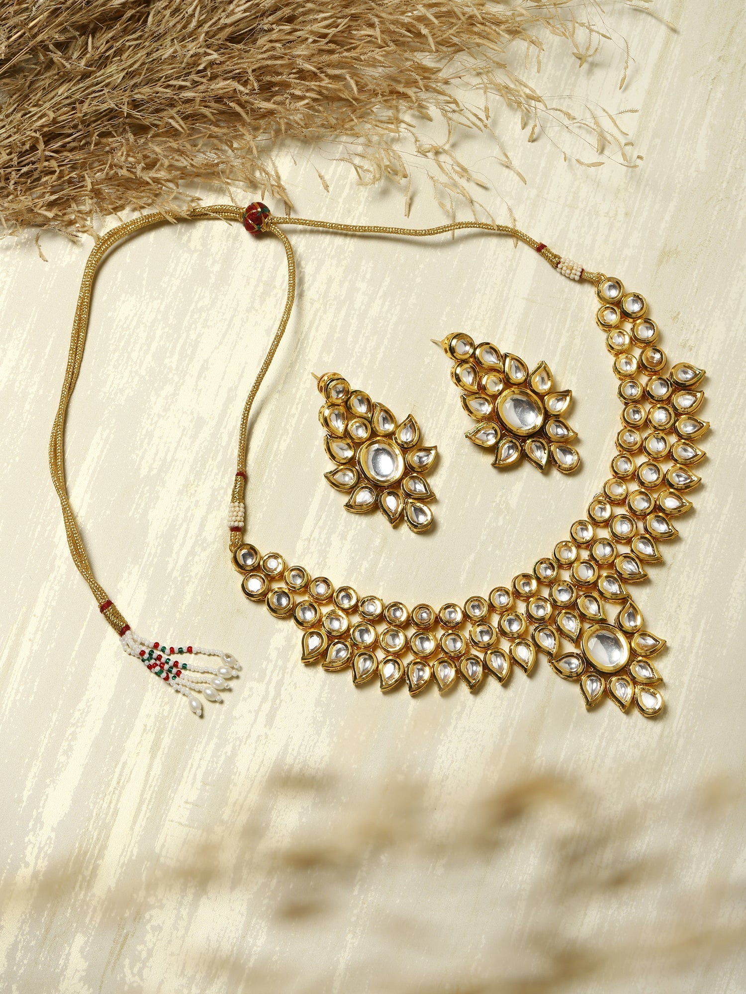 Gold-Polished Kundan Choker With Earring - Ruby Raang | Swadesiicart