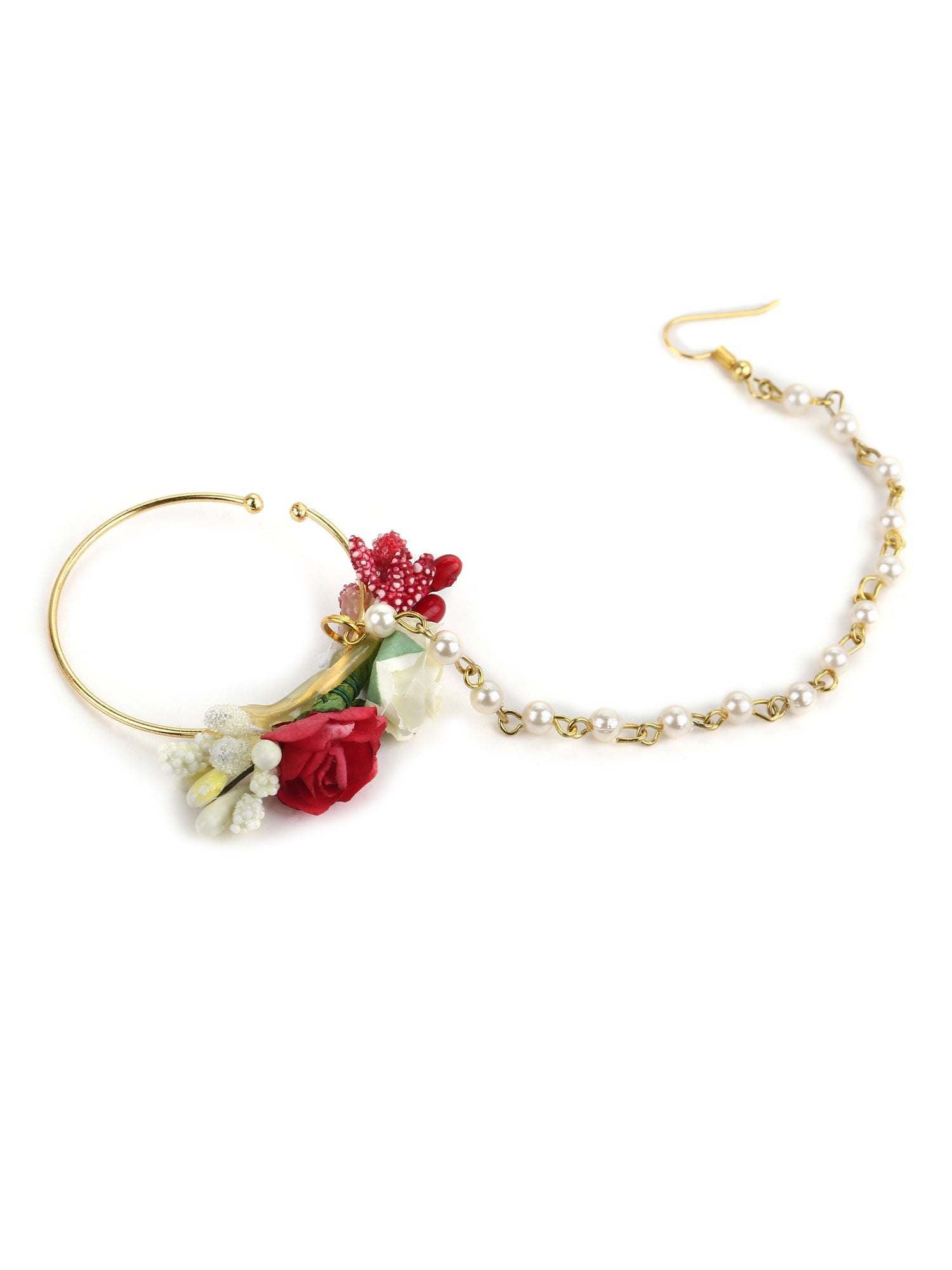 Flower Jewellery Gold-Polished Red Floral Jewellery Set - Ruby Raang - Swadesiicart