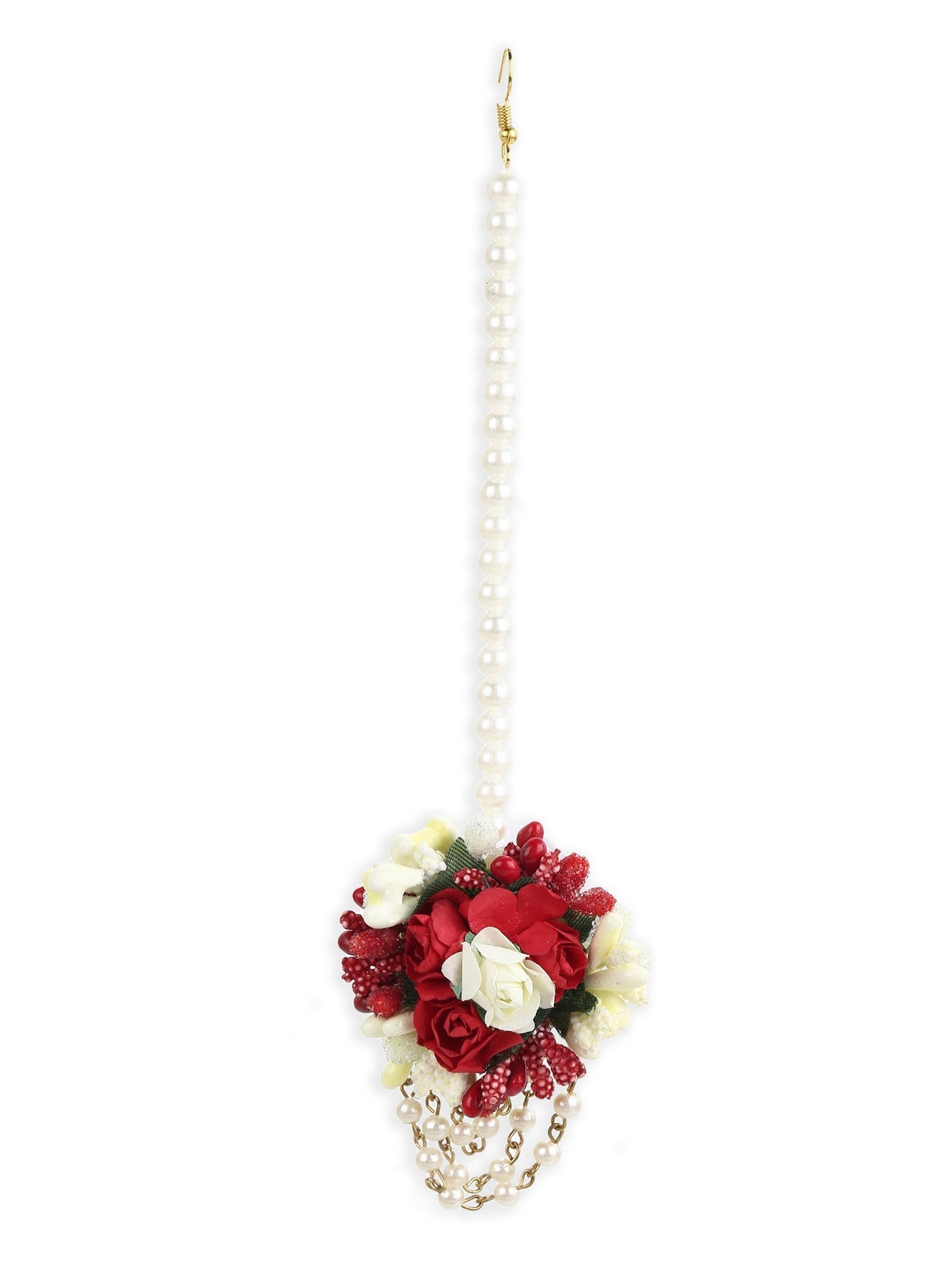 Flower Jewellery Gold-Polished Red Floral Jewellery Set - Ruby Raang - Swadesiicart