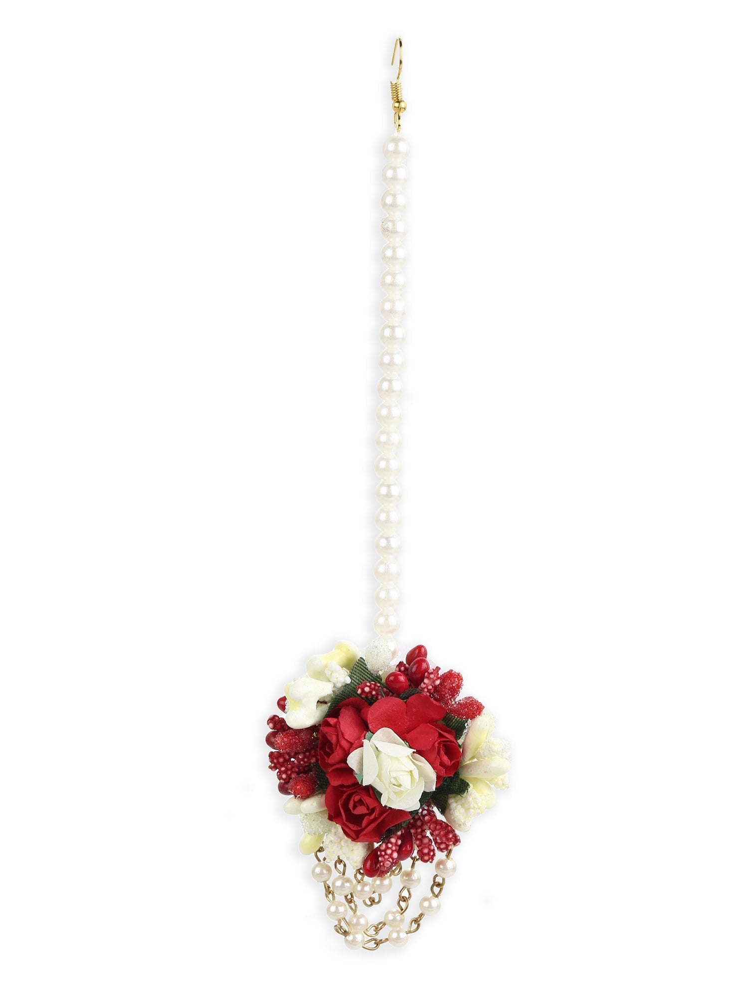 Flower Jewellery Gold-Polished Red Floral Jewellery Set - Ruby Raang - Swadesiicart