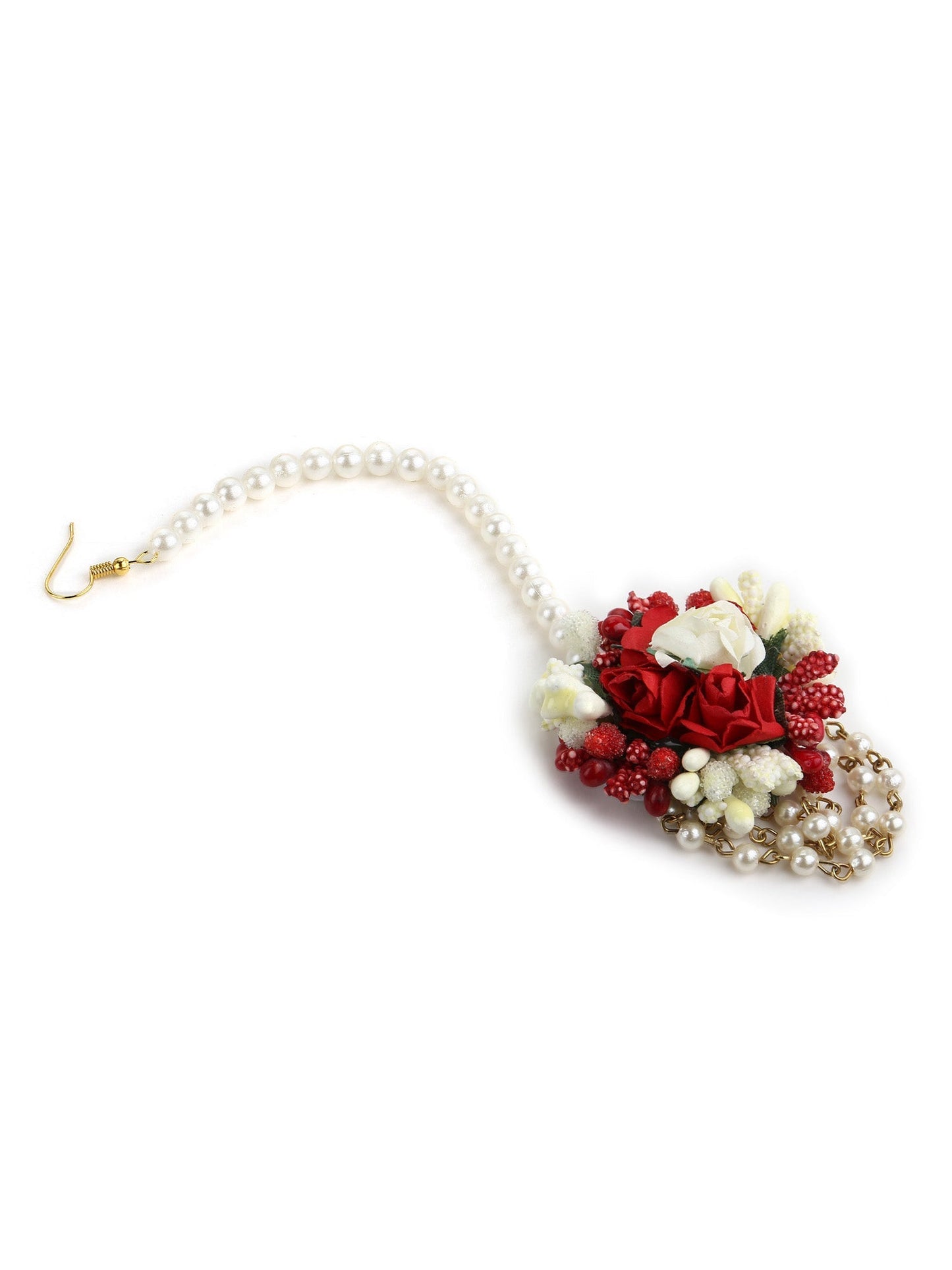 Flower Jewellery Gold-Polished Red Floral Jewellery Set - Ruby Raang - Swadesiicart