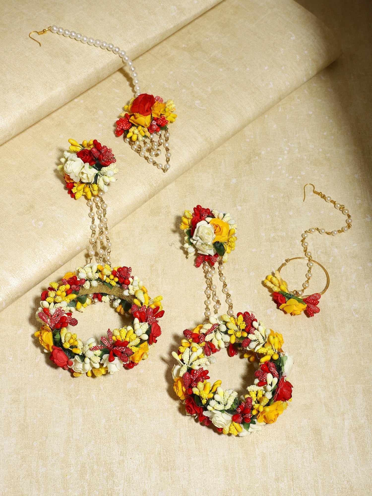 Yellow Floral Jewellery Set - Ruby Raang - Swadesiicart