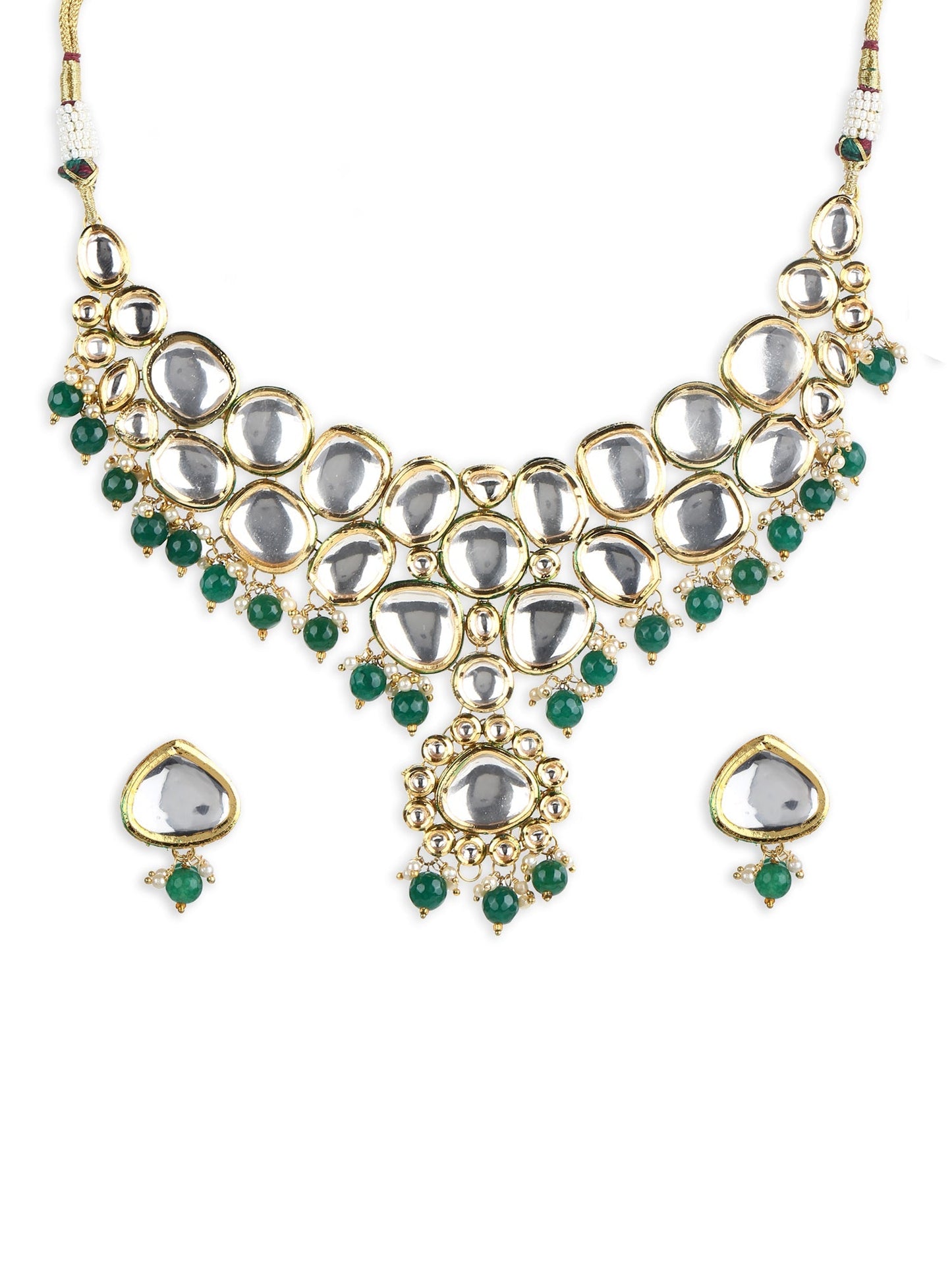 Green White Kundan Choker Jewellery Set - Ruby Raang | Swadesiicart