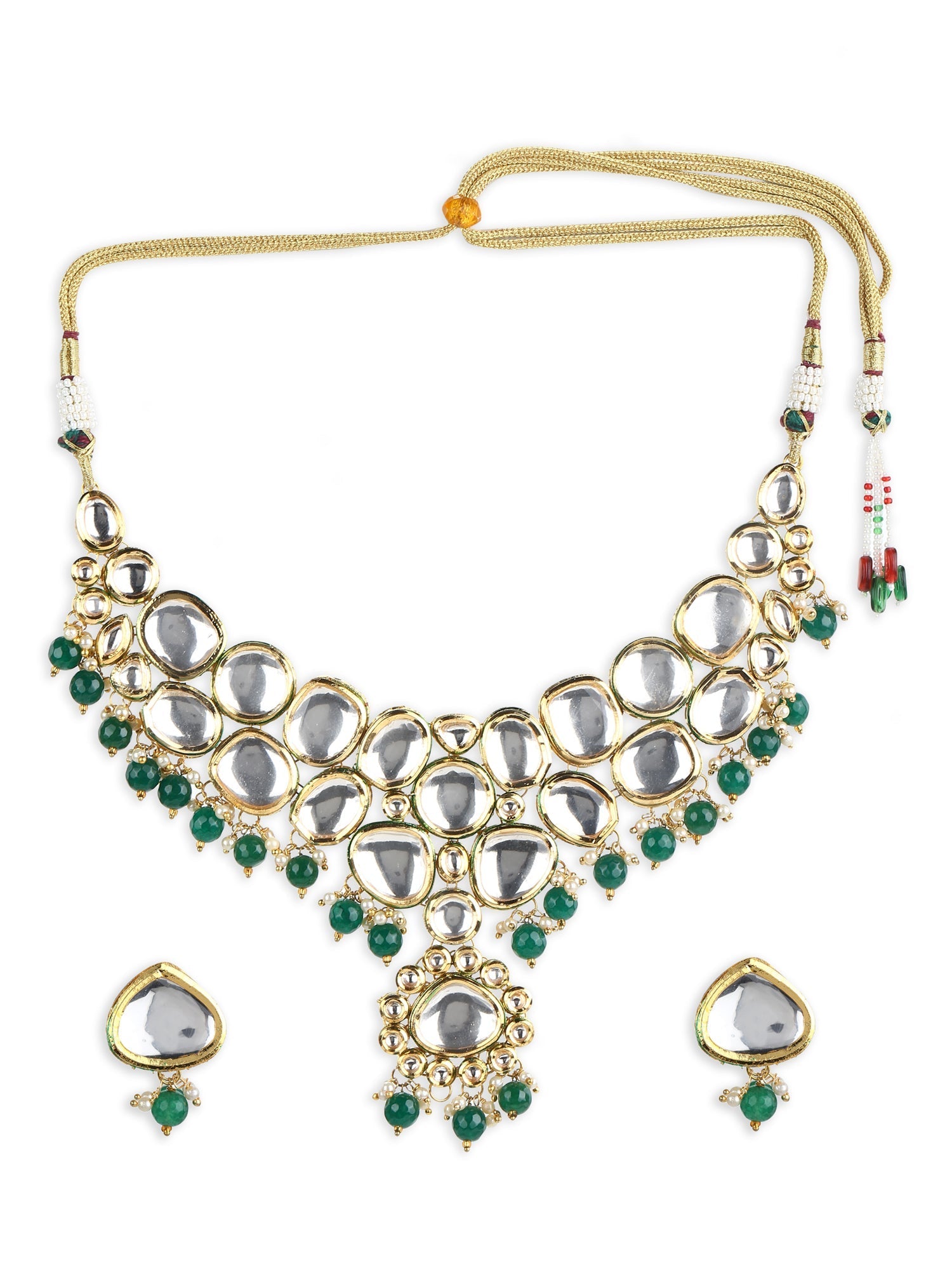 Green White Kundan Choker Jewellery Set - Ruby Raang | Swadesiicart