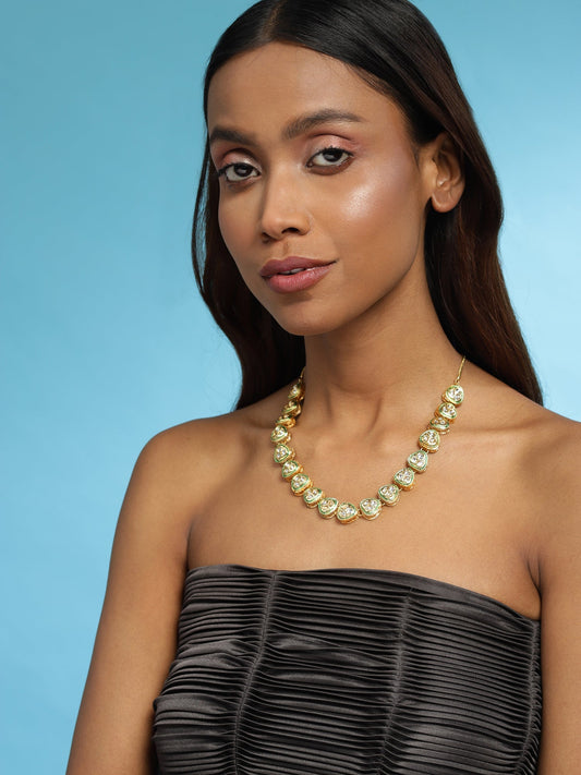 Gold-Polished White Brass Kundan Necklace - Ruby Raang | Swadesiicart
