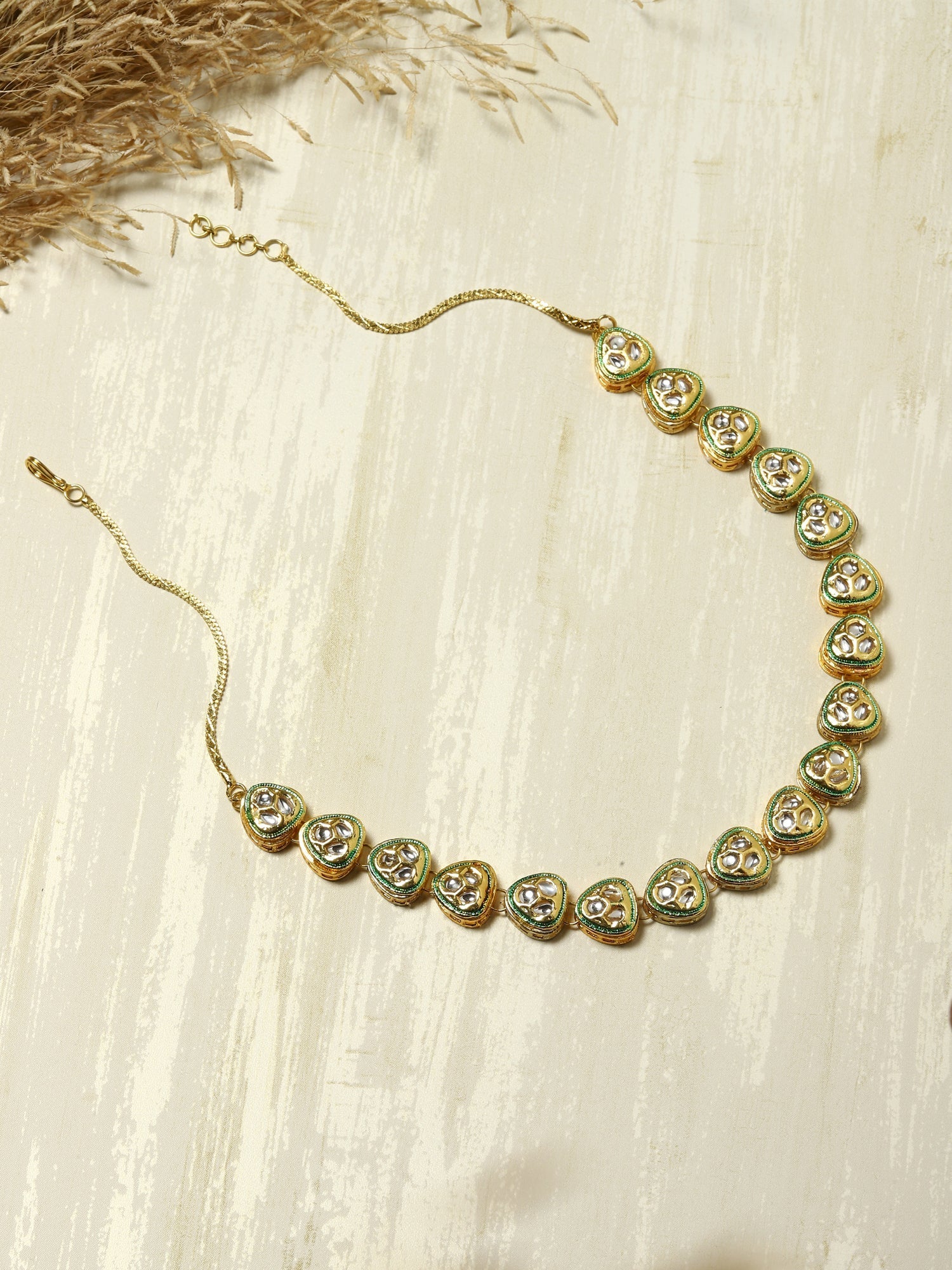 Gold-Polished White Brass Kundan Necklace - Ruby Raang | Swadesiicart