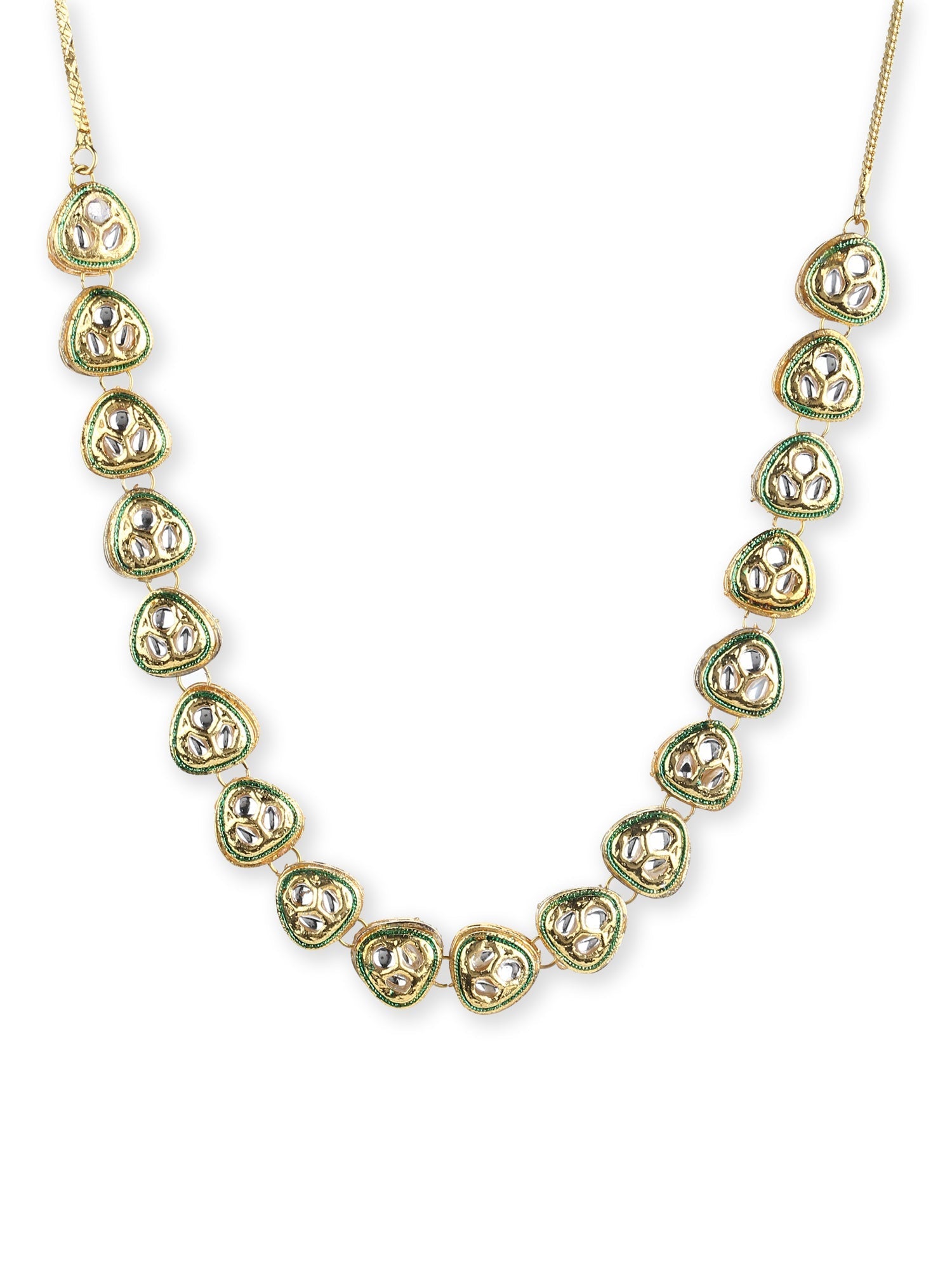 Gold-Polished White Brass Kundan Necklace - Ruby Raang | Swadesiicart