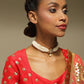 Gold-Polished White Green Brass Kundan Pearls Choker Necklace - Ruby Raang | Swadesiicart