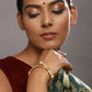 Gold-Polished White Red Stone Studded Beaded Bangle - Ruby Raang - Ruby Raang Studio