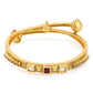 Gold-Polished White Red Stone Studded Beaded Bangle - Ruby Raang - Swadesiicart