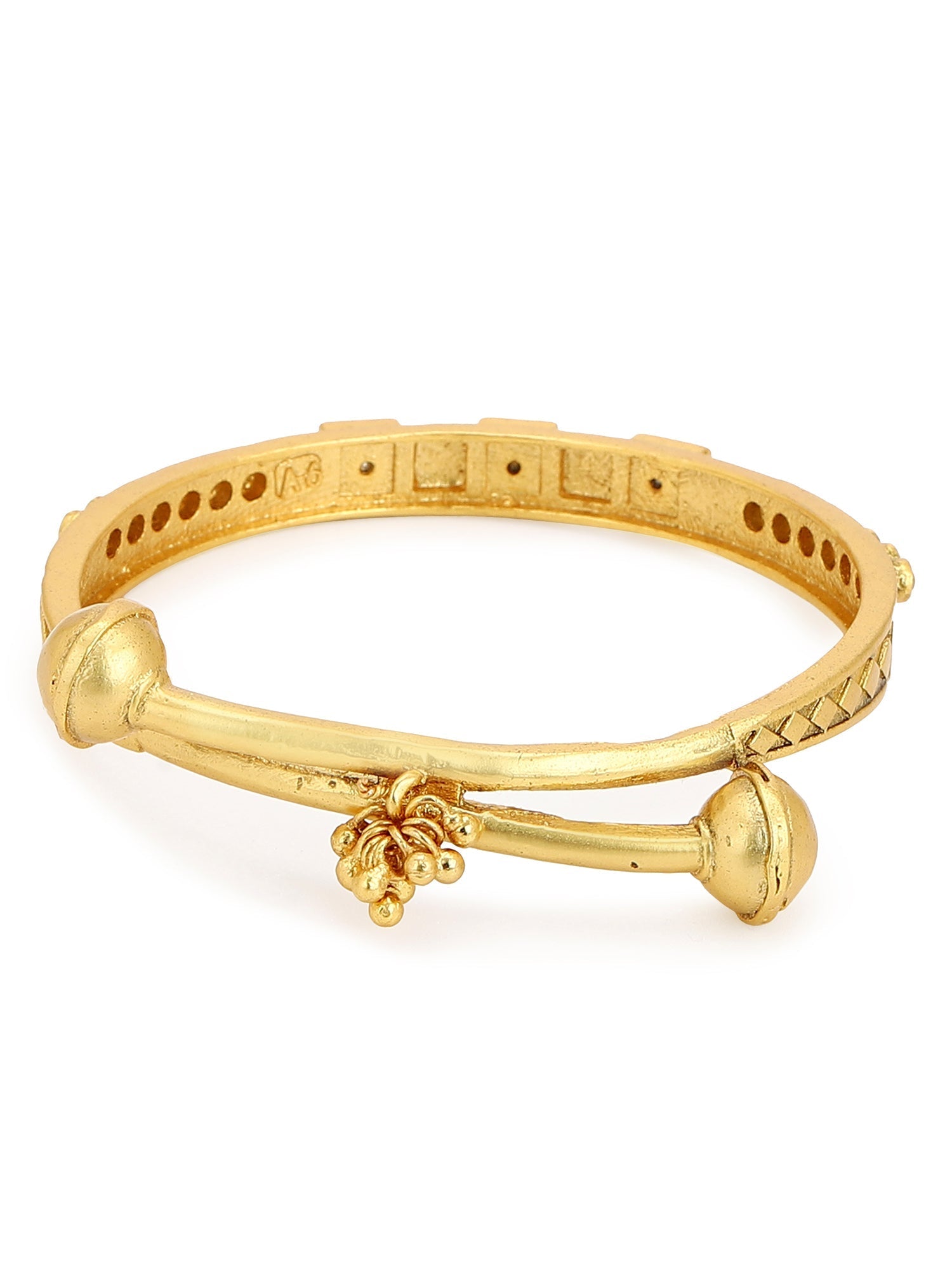 Gold-Polished White Red Stone Studded Beaded Bangle - Ruby Raang - Swadesiicart