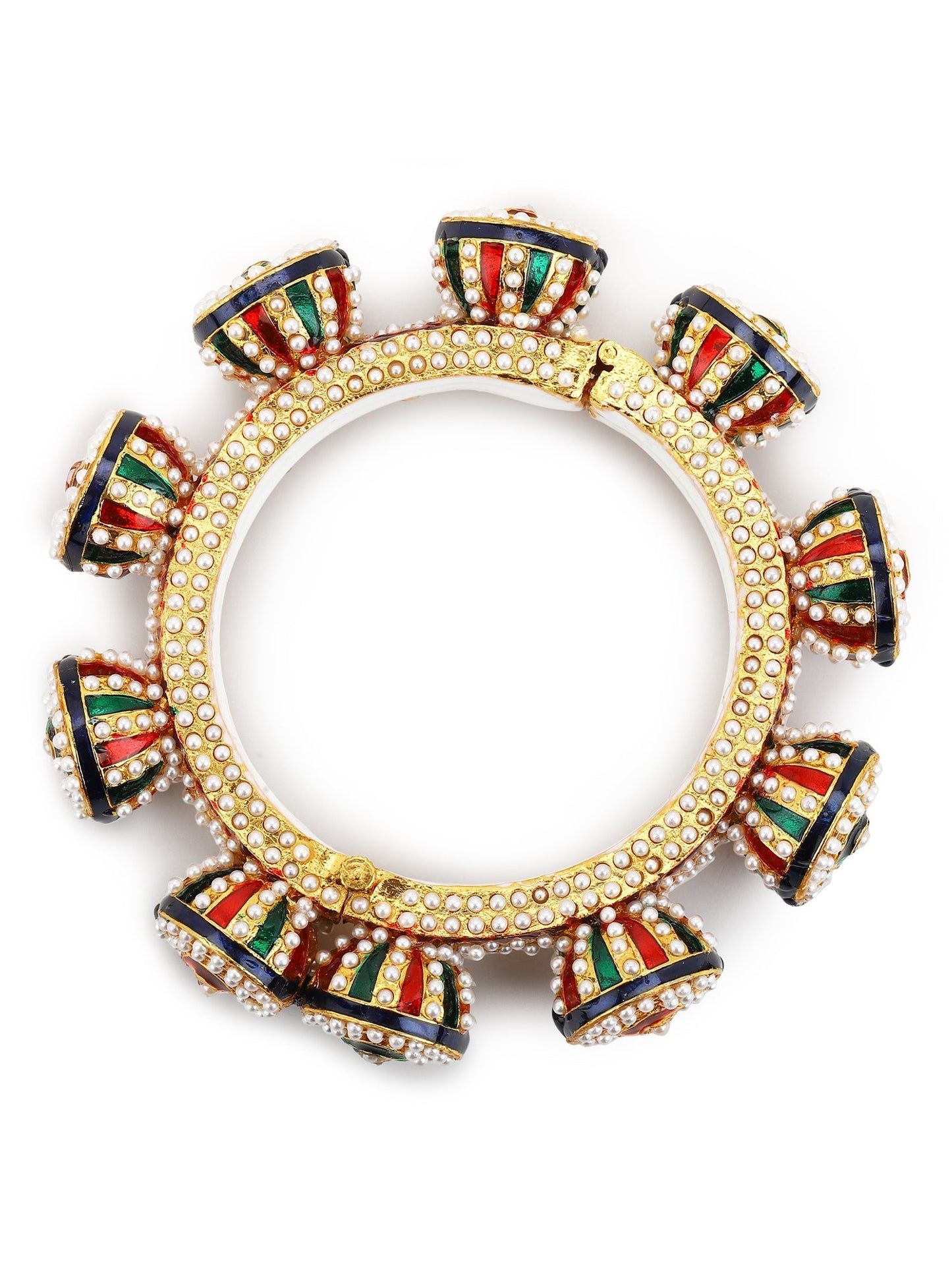 Gold-Polished White Green Stone Studded Meenakari Bangle - Ruby Raang - Swadesiicart