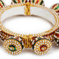 Gold-Polished White Green Stone Studded Meenakari Bangle - Ruby Raang - Swadesiicart