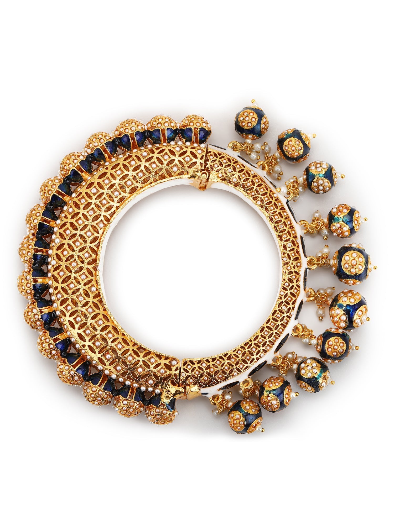 Gold-Polished Navy Blue Navratan Meenakari Bangle - Ruby Raang - Swadesiicart