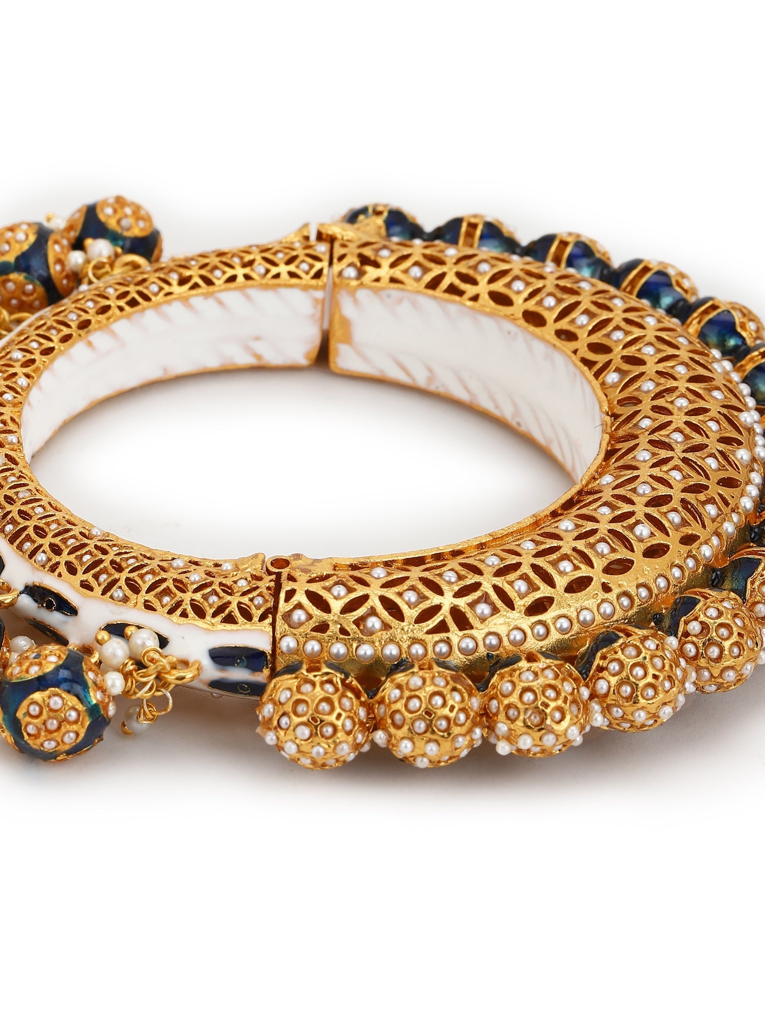 Gold-Polished Navy Blue Navratan Meenakari Bangle - Ruby Raang - Swadesiicart
