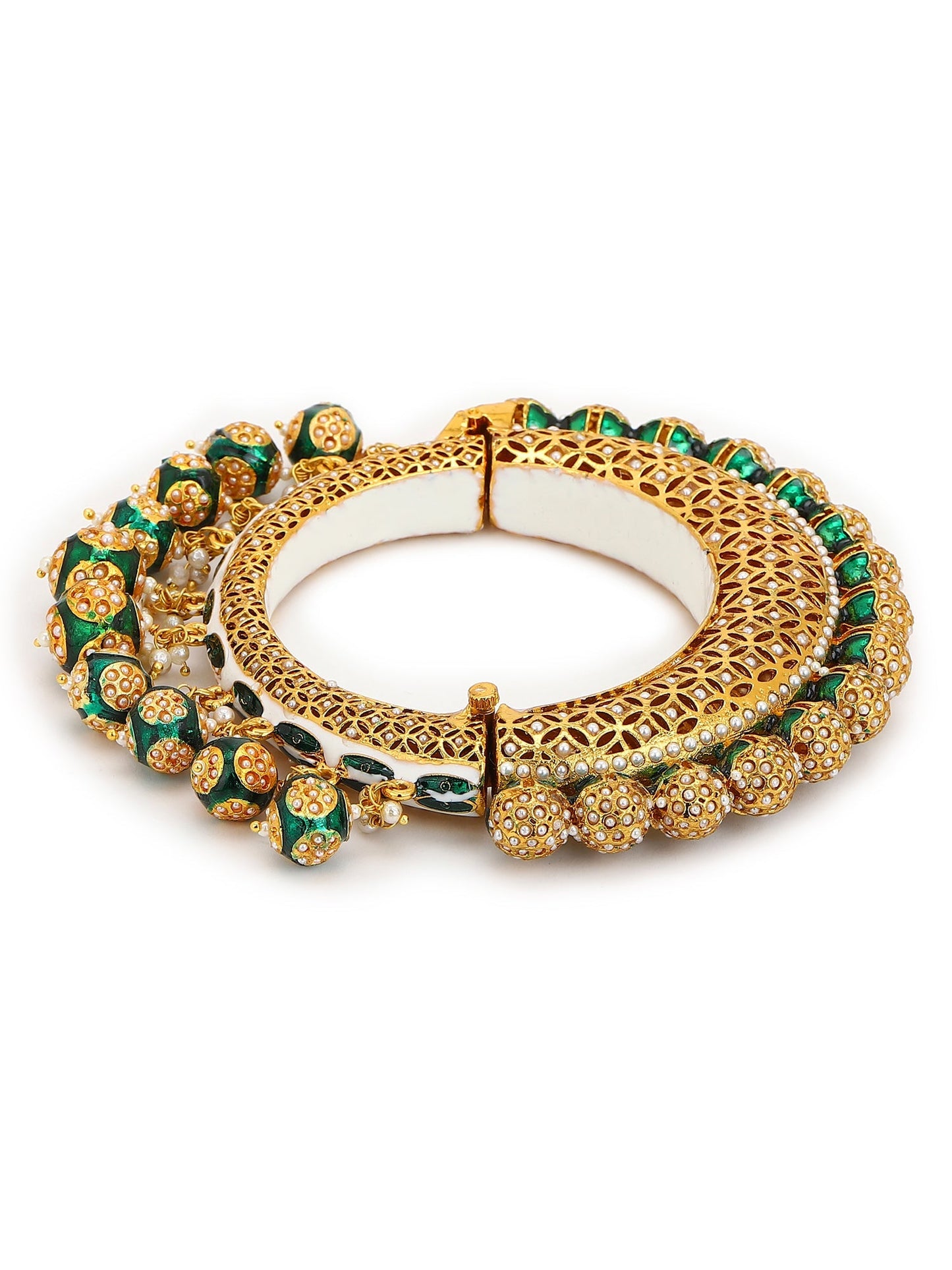 Gold-Polished Green Meenakari Bangle - Ruby Raang - Swadesiicart