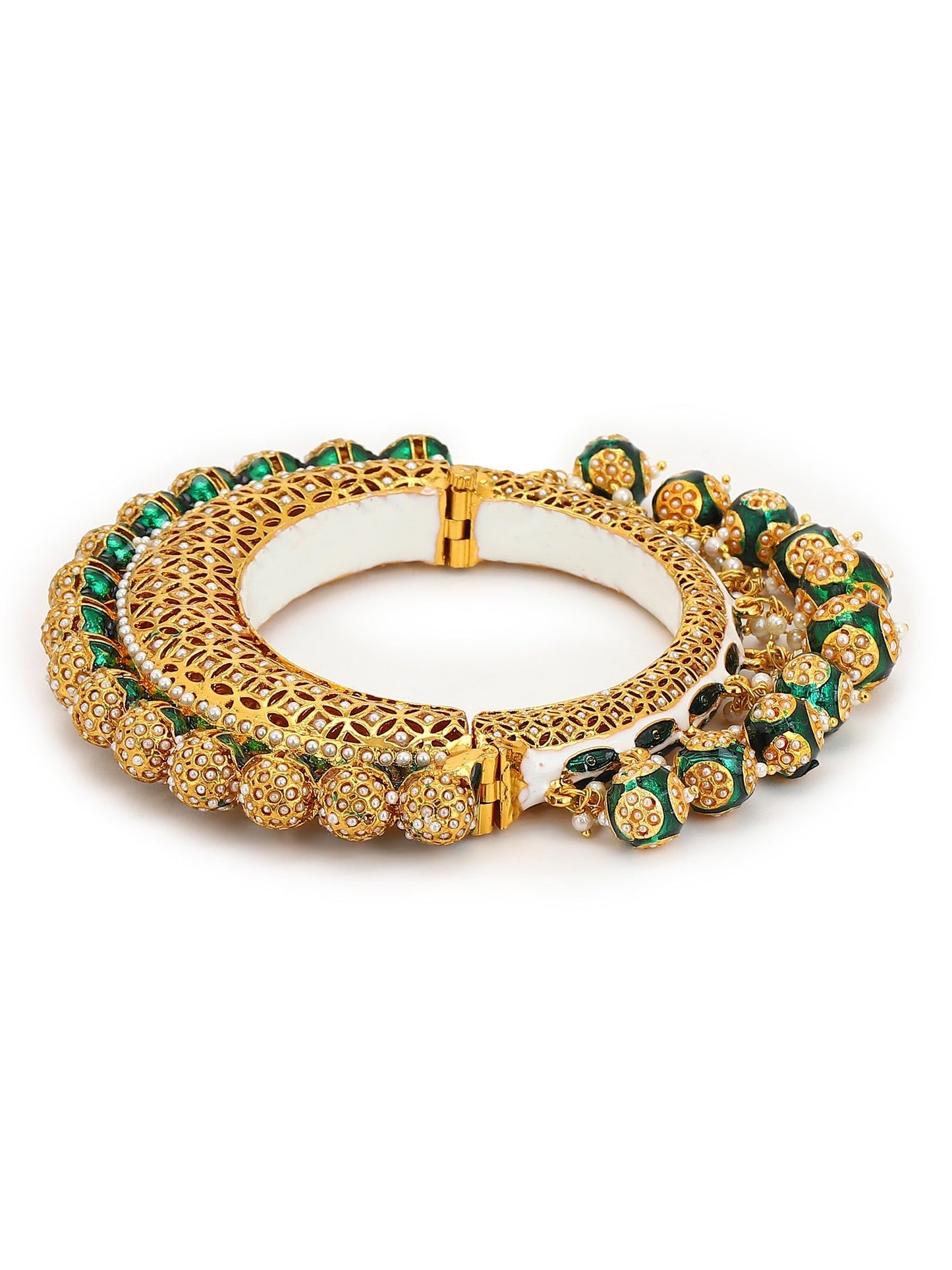 Gold-Polished Green Meenakari Bangle - Ruby Raang - Swadesiicart