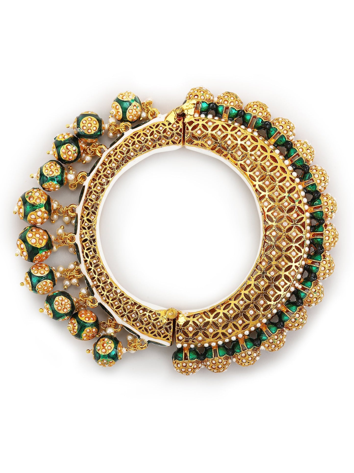 Gold-Polished Green Meenakari Bangle - Ruby Raang - Swadesiicart