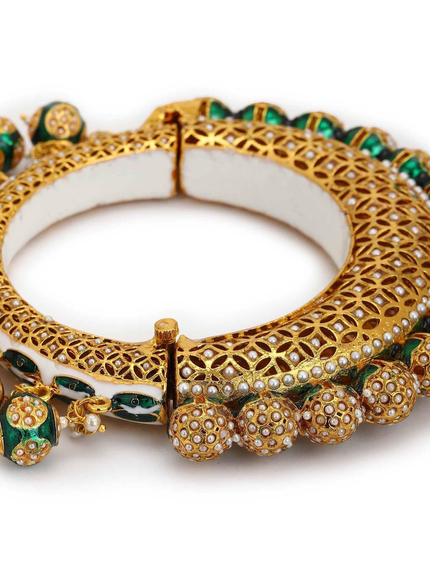 Gold-Polished Green Meenakari Bangle - Ruby Raang - Swadesiicart